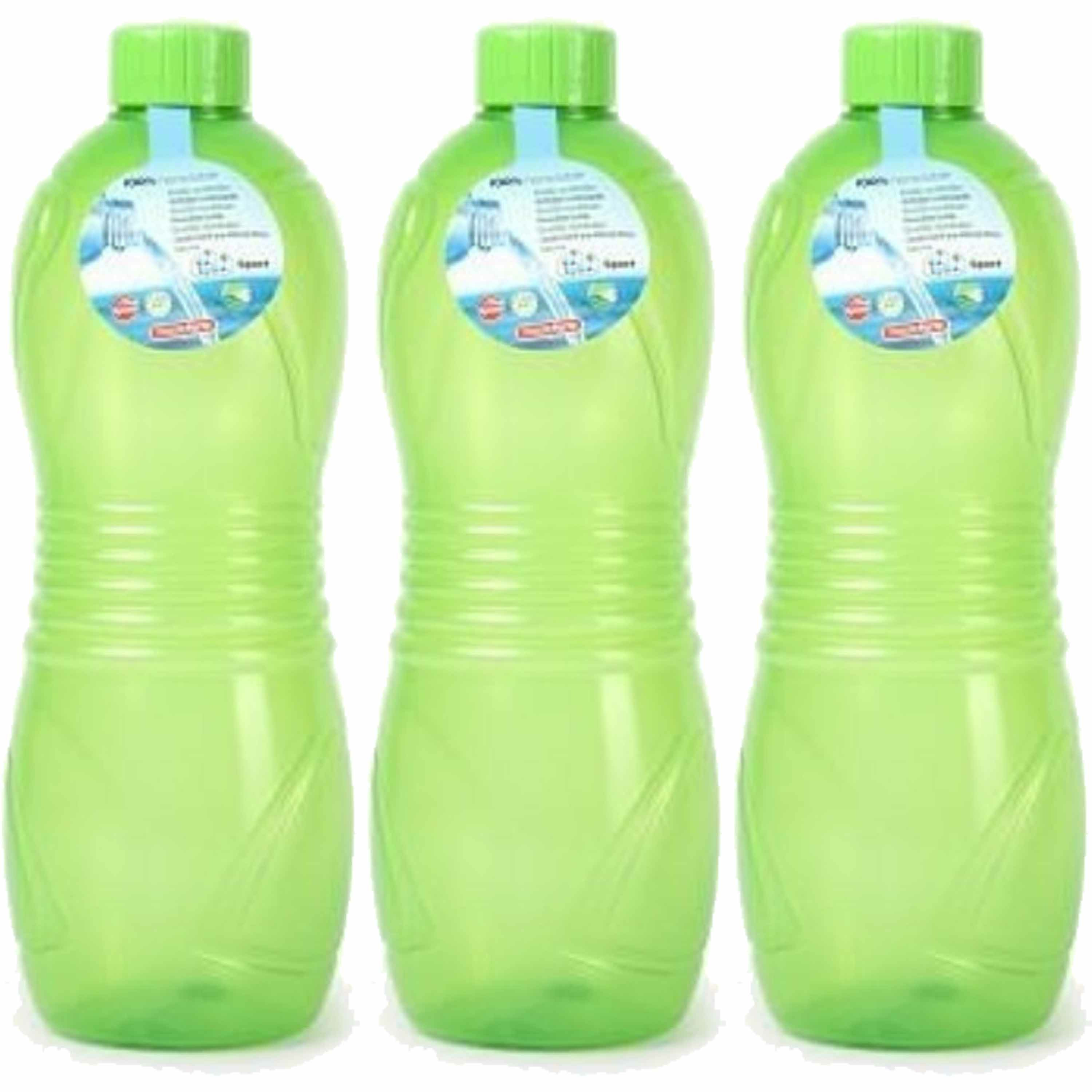 Drinkfles-waterfles-bidon 3x 1000 ml transparant-groen kunststof