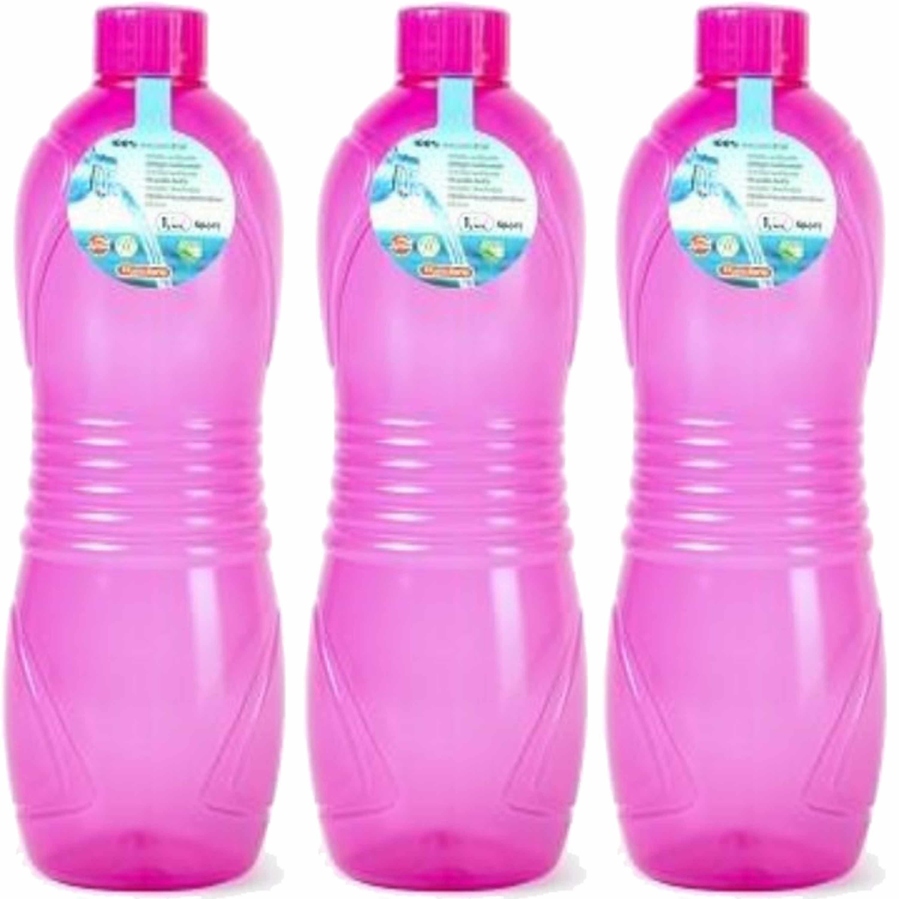 Drinkfles-waterfles-bidon 3x 1000 ml transparant-roze kunststof