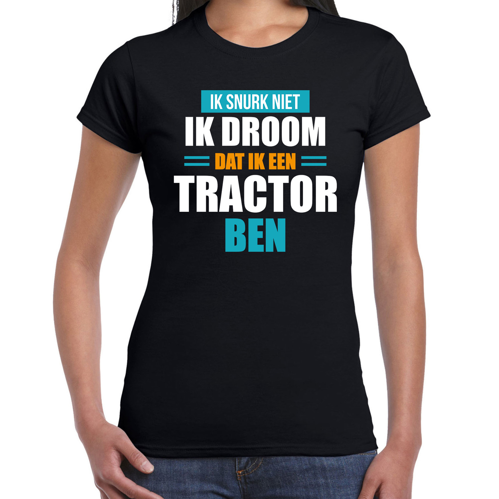 Droom dat ik een tractor ben t-shirt zwart dames