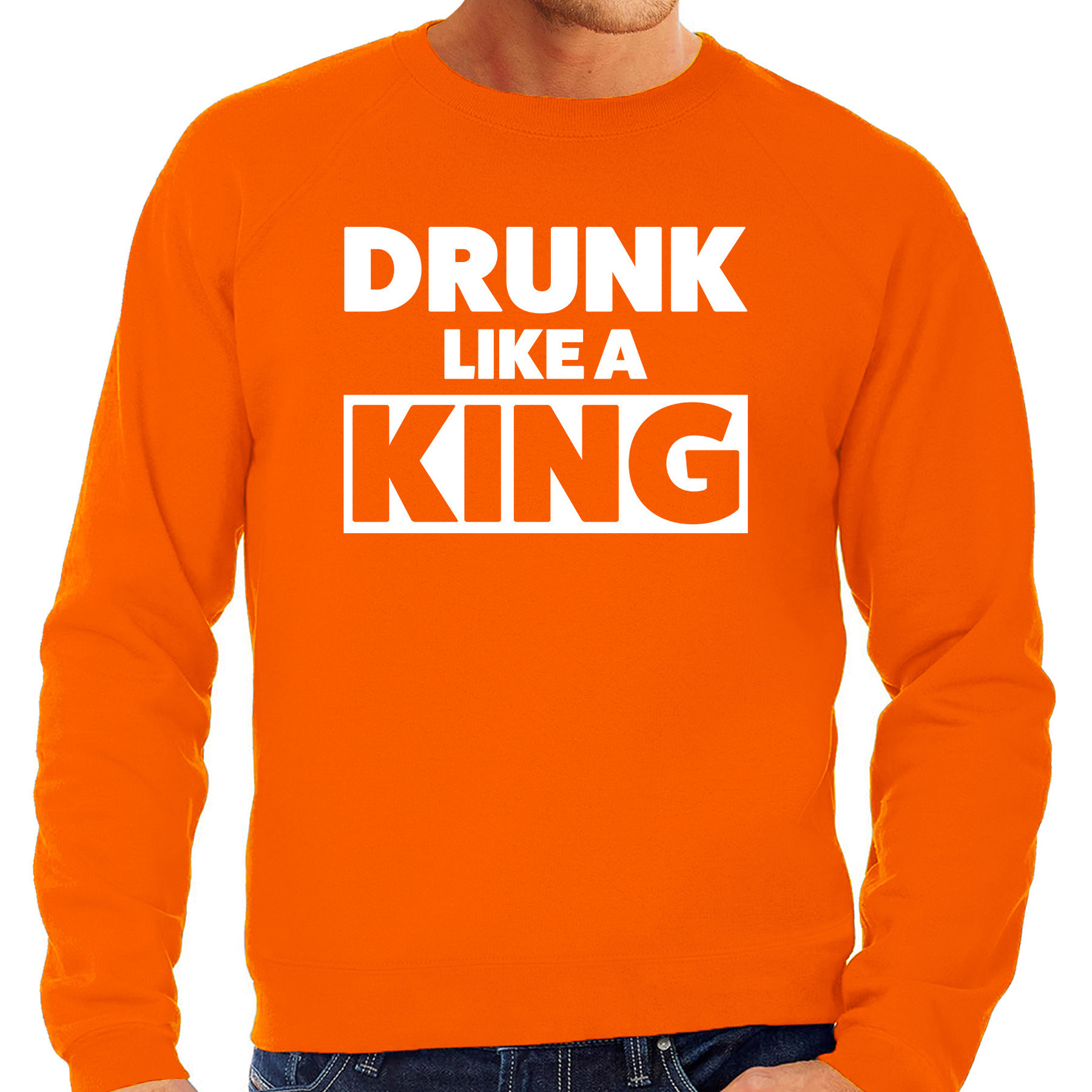 Drunk like a King sweater oranje voor heren Koningsdag truien