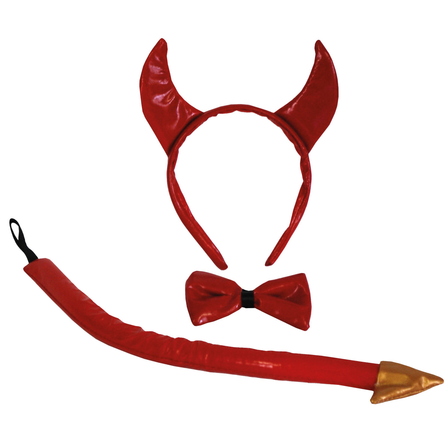 Duivels verkleed setje hoorntjes diadeem en staart-strik rood verkleed accessoires