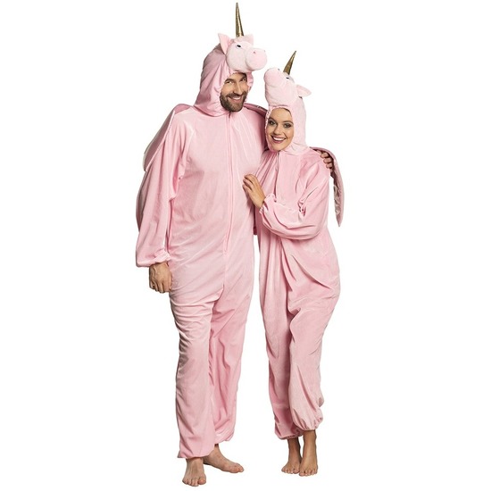 Eenhoorn dieren onesie/kostuum voor volwassenen roze