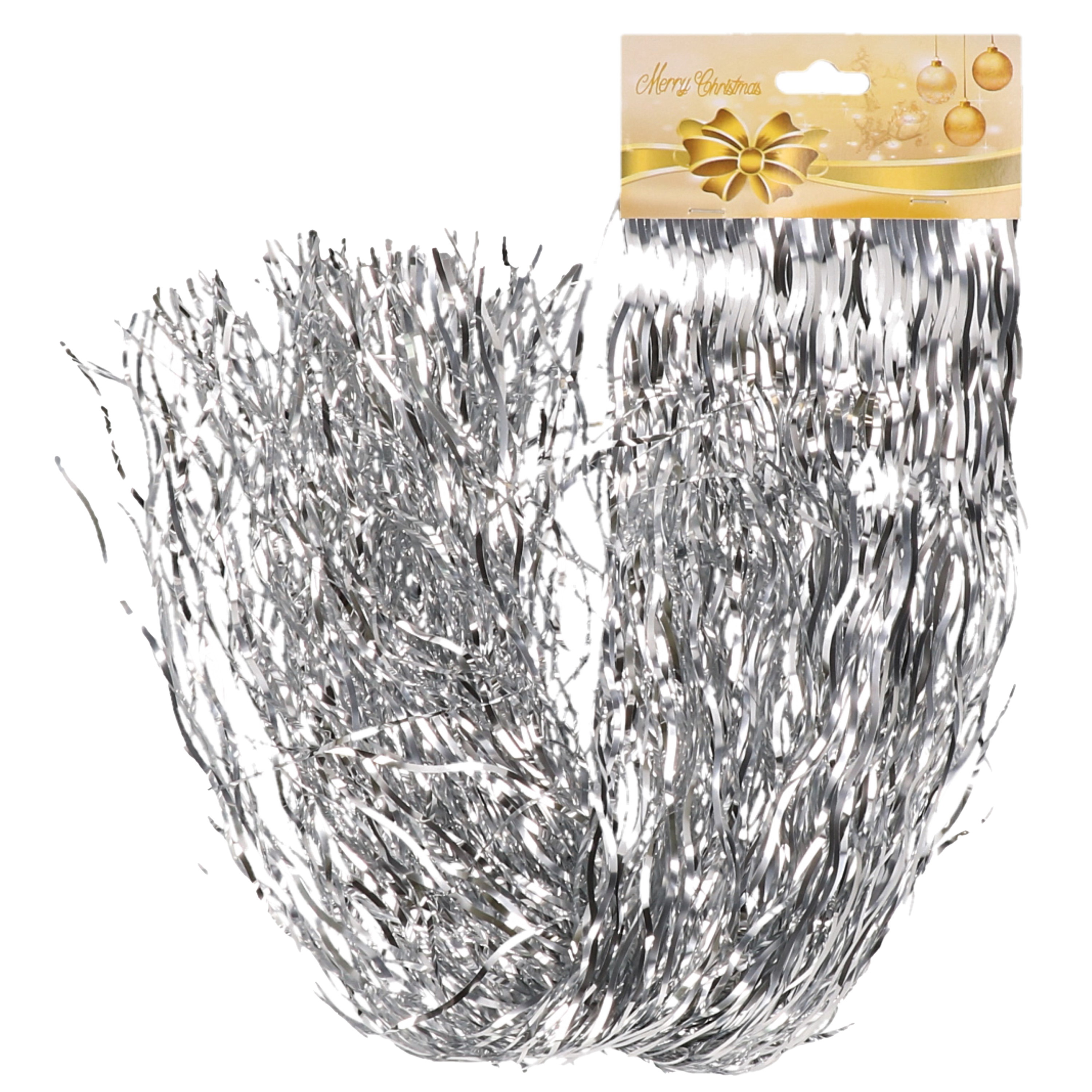 Engelenhaar-lametta slierten golf zilver 50 cm folie kerstboomversiering