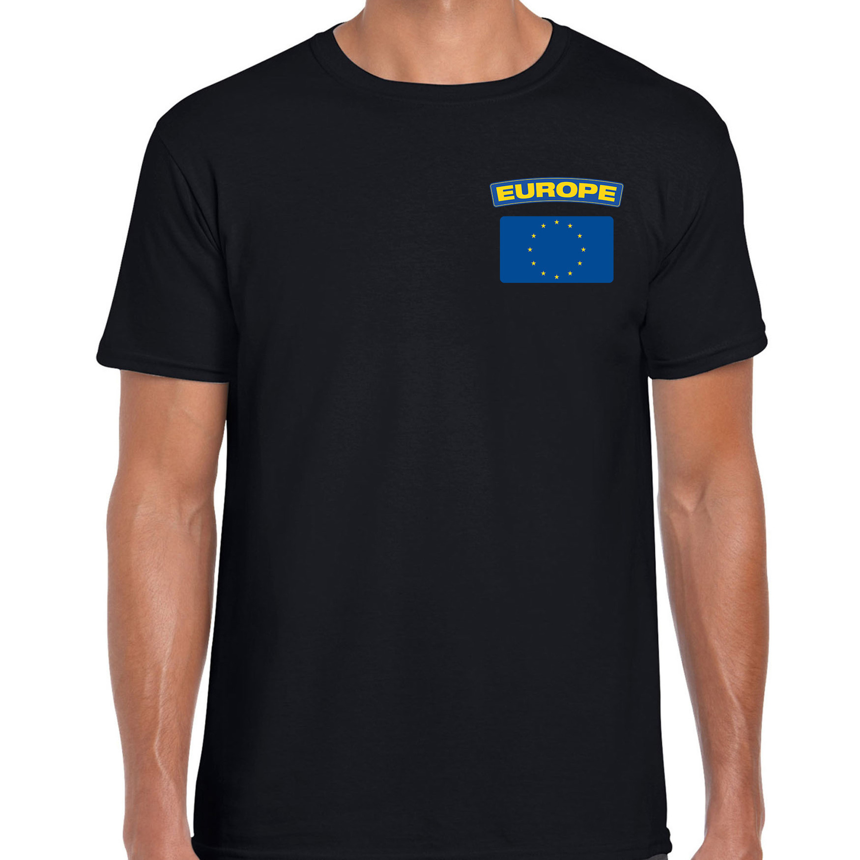 Europe t-shirt met vlag Europa zwart op borst voor heren
