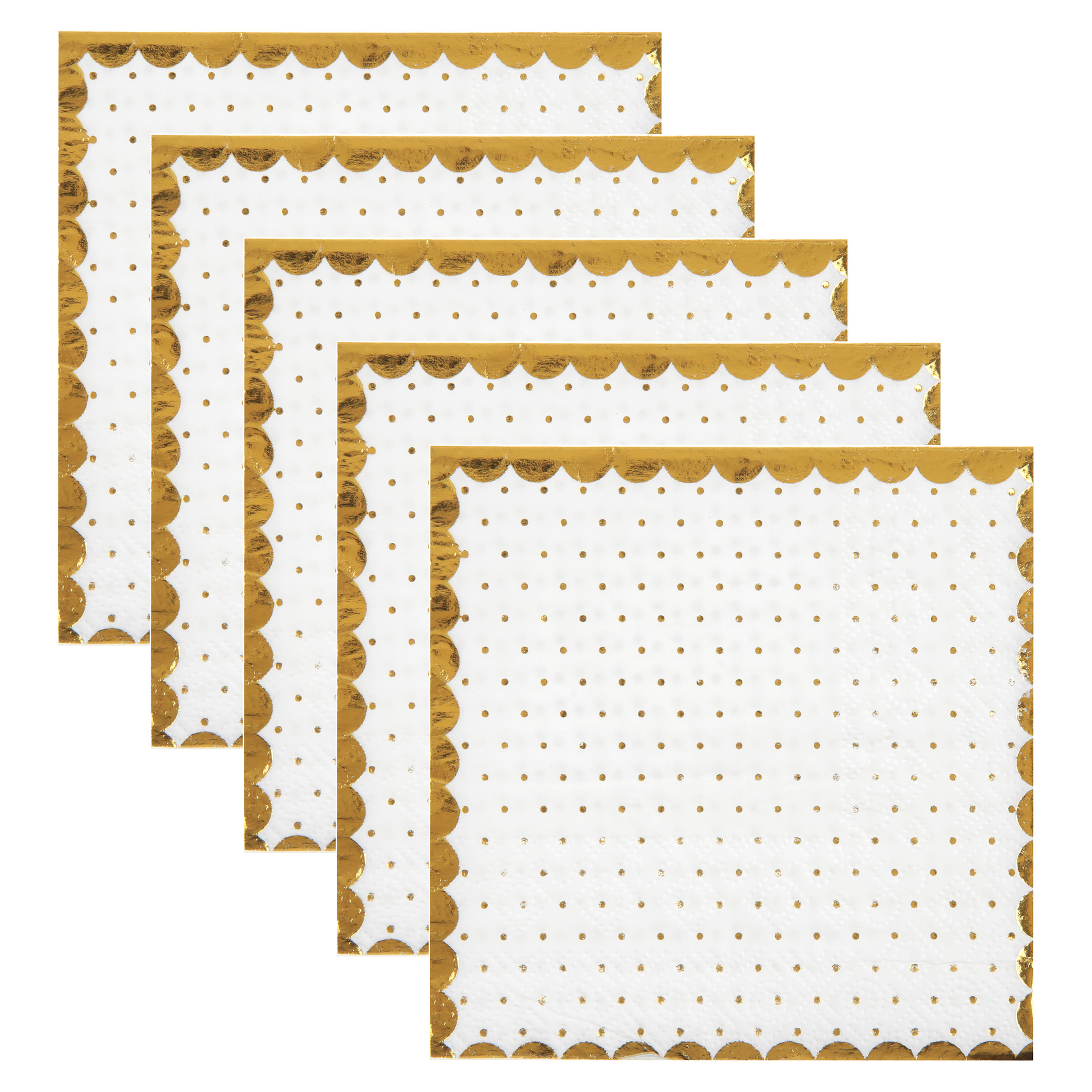 Feest servetten - stippen - 100x stuks - 25 x 25 cm - papier - wit/goud