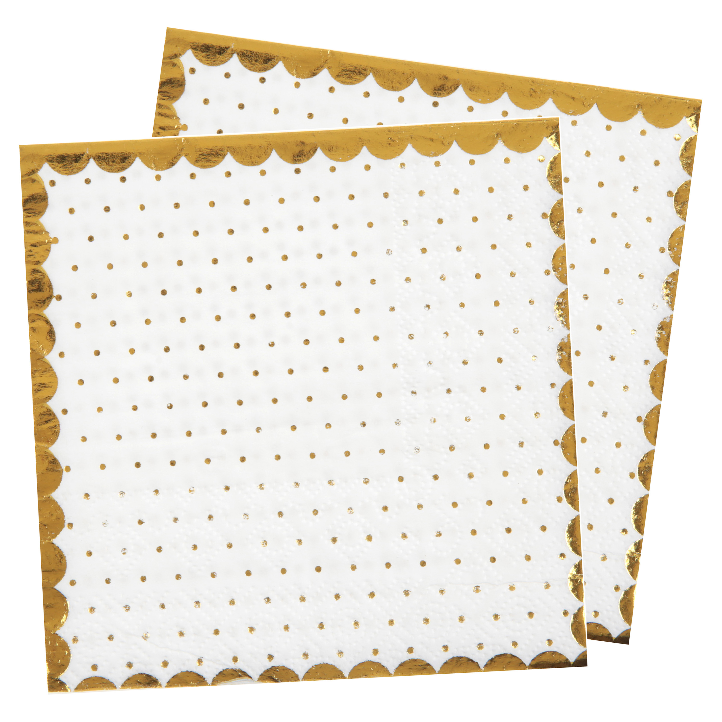 Feest servetten - stippen - 40x stuks - 25 x 25 cm - papier - wit/goud