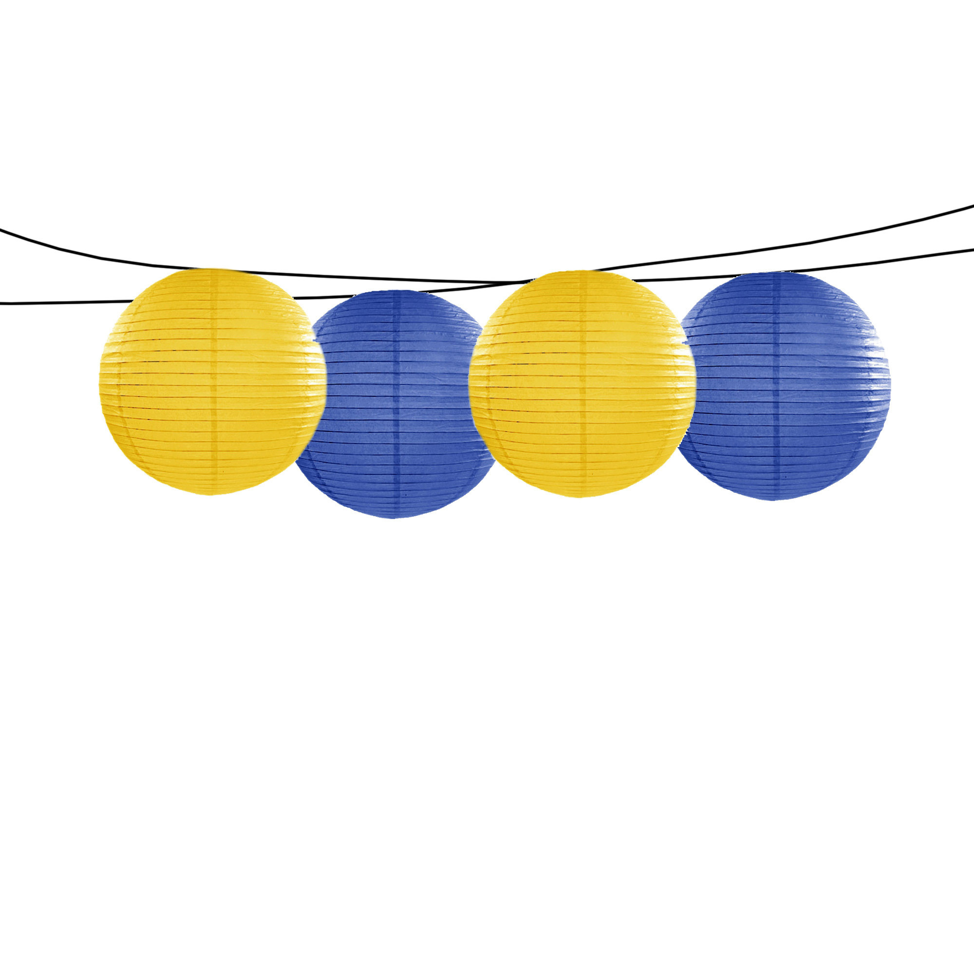 Feest-tuin versiering 4x stuks luxe bol-vorm lampionnen blauw en geel dia 35 cm