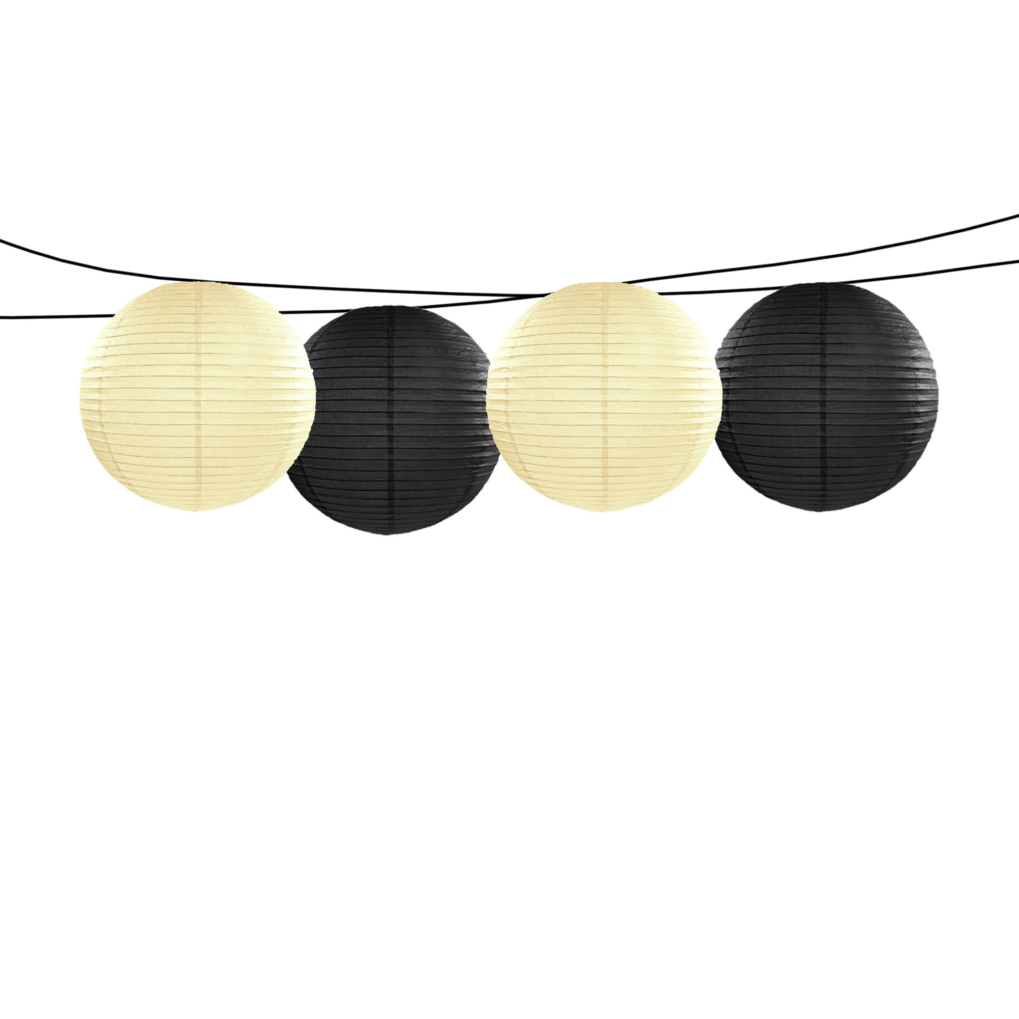 Feest-tuin versiering 4x stuks luxe bol-vorm lampionnen zwart en ivoor dia 35 cm