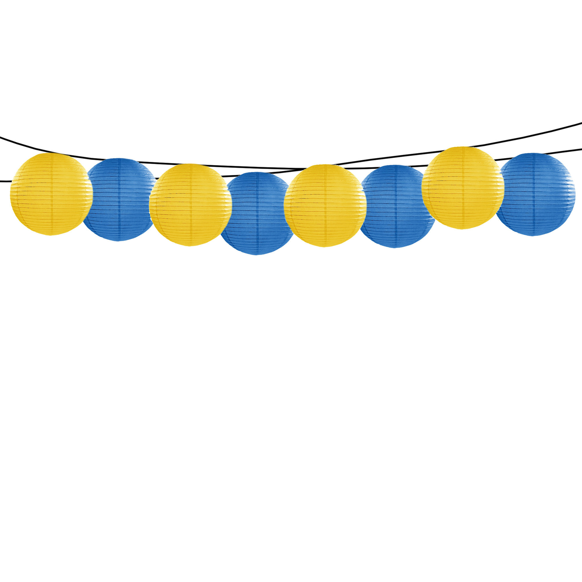 Feest-tuin versiering 8x stuks luxe bol-vorm lampionnen blauw en geel dia 35 cm