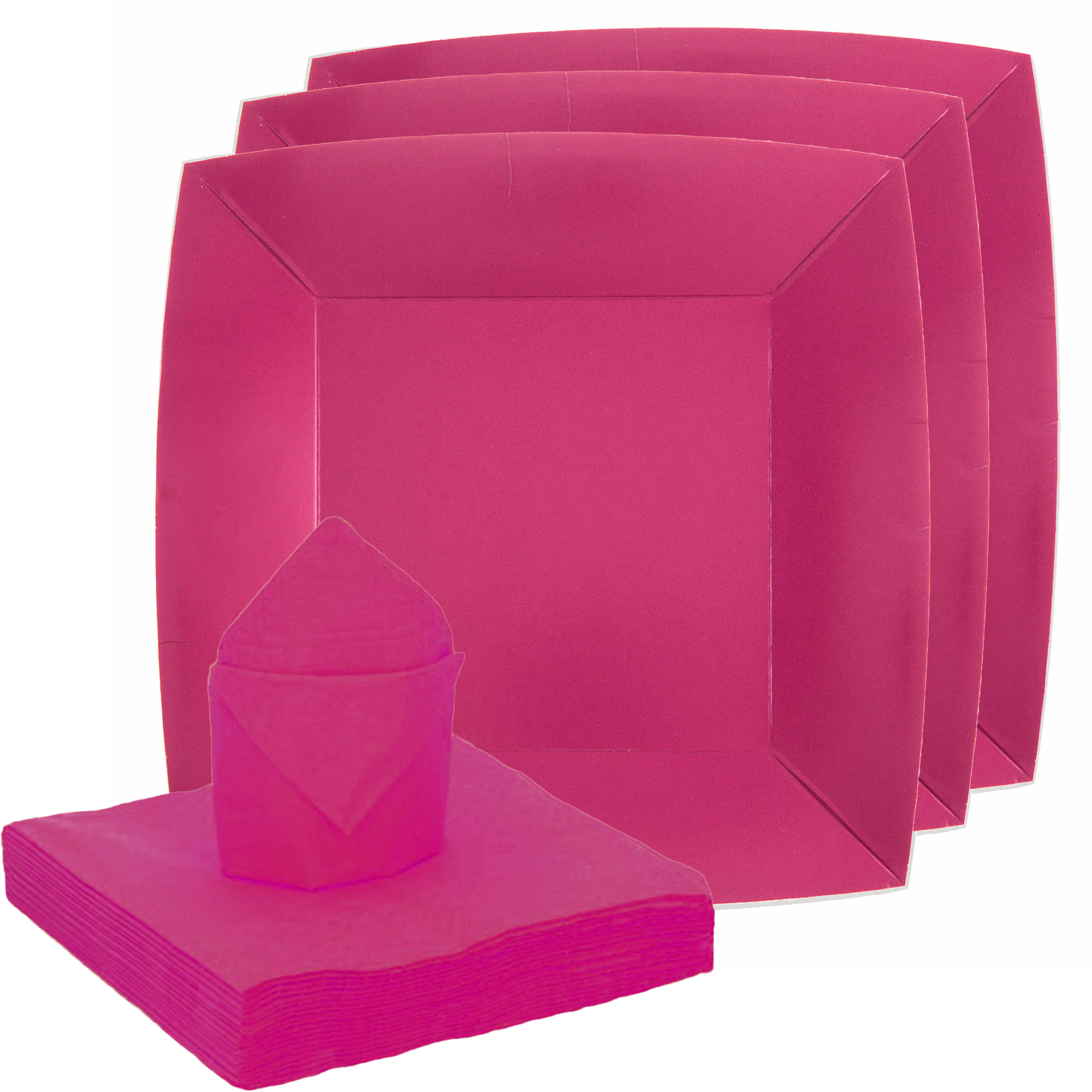 Feest-verjaardag servies set 10x bordjes-25x servetten fuchsia roze karton