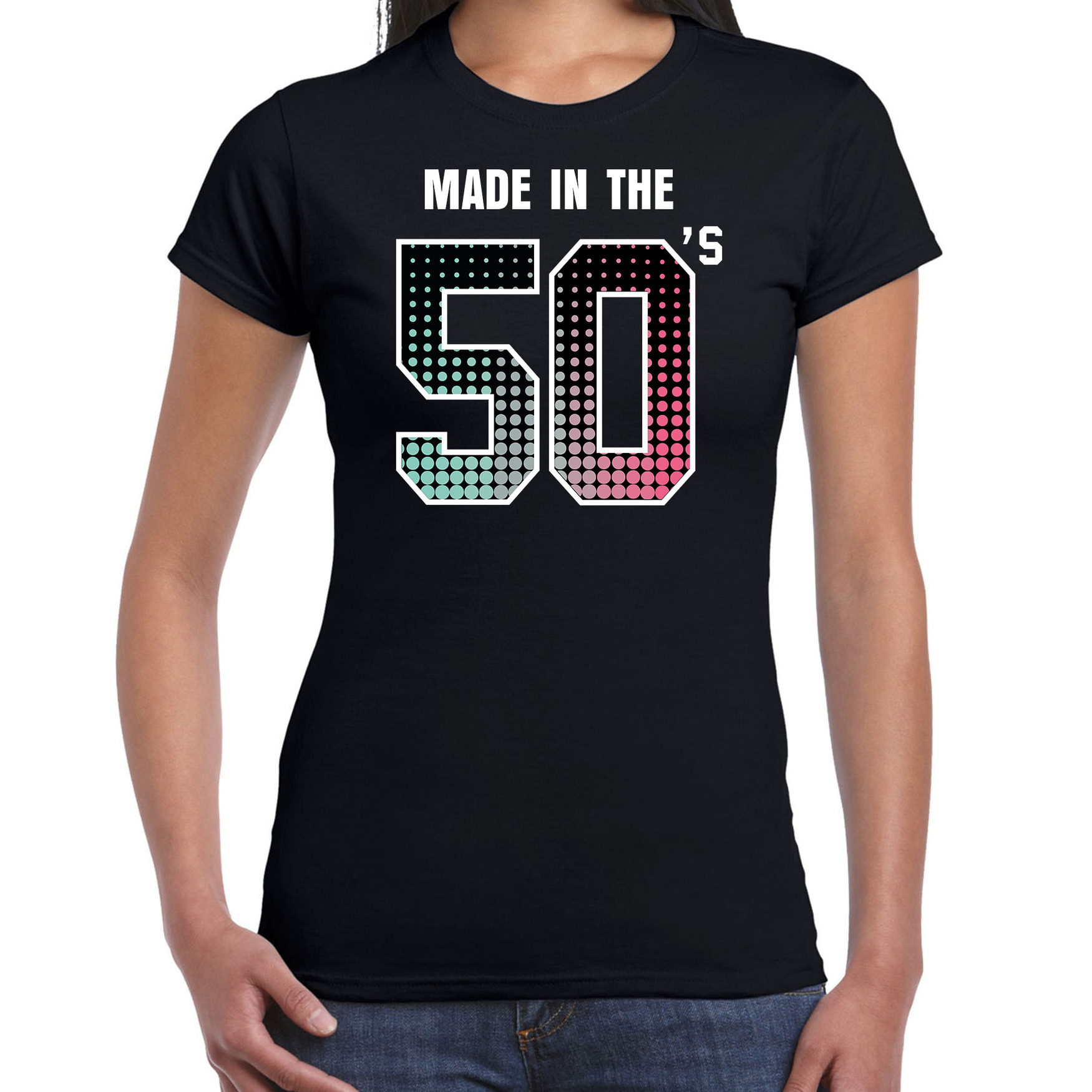 Fiftys t-shirt-shirt made in the 50s-geboren in de jaren 50 zwart voor dames