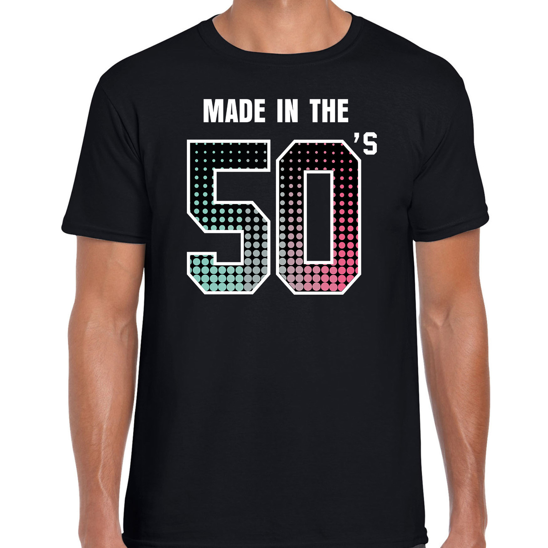 Fiftys t-shirt-shirt made in the 50s-geboren in de jaren 50 zwart voor heren