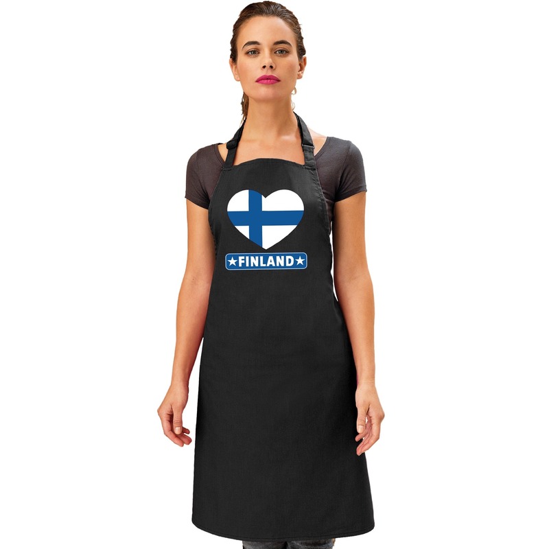 Finland hart vlag barbecueschort/ keukenschort zwart