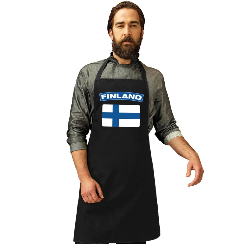 Finland vlag barbecueschort/ keukenschort zwart volwassenen