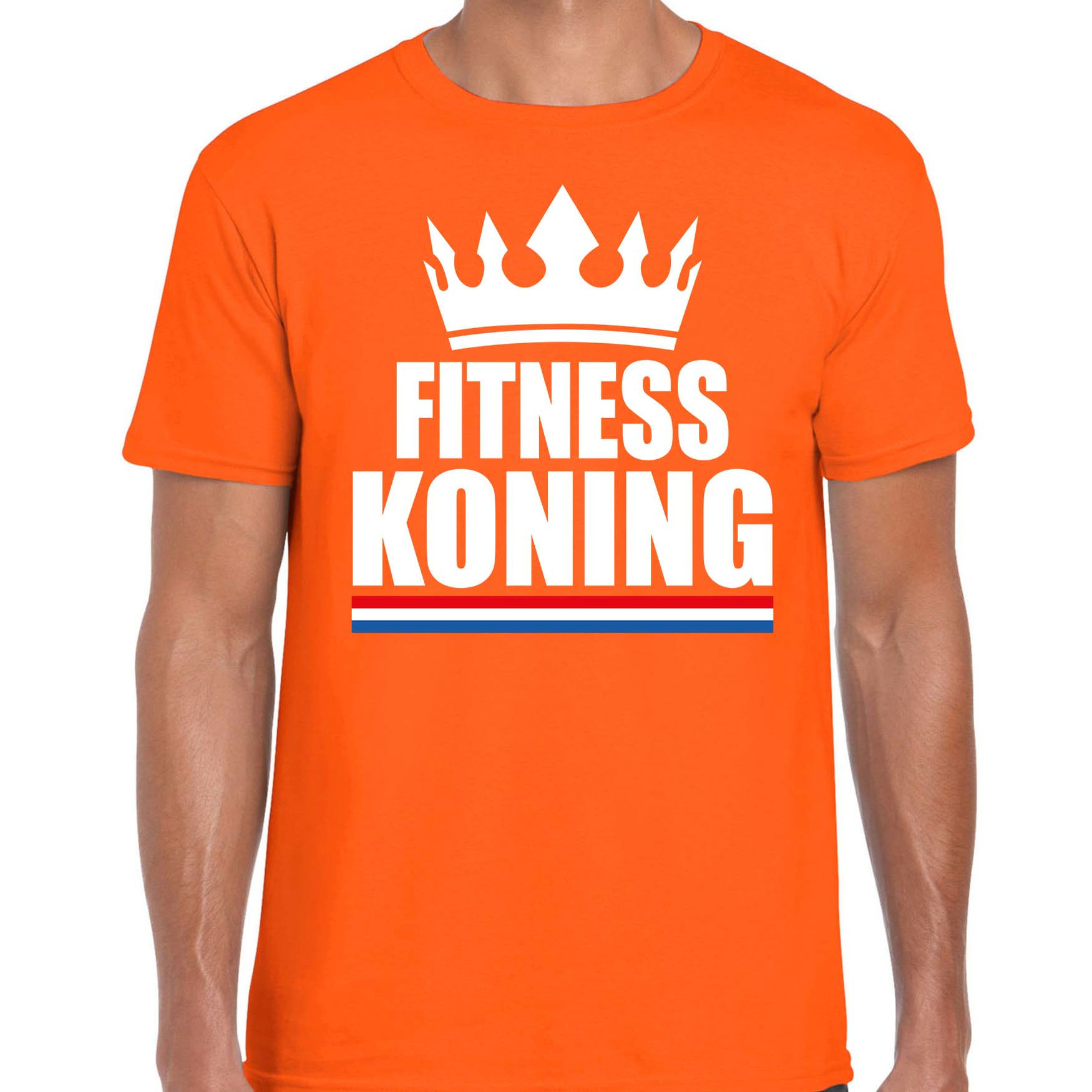 Fitness koning t-shirt oranje heren Sport-hobby shirts