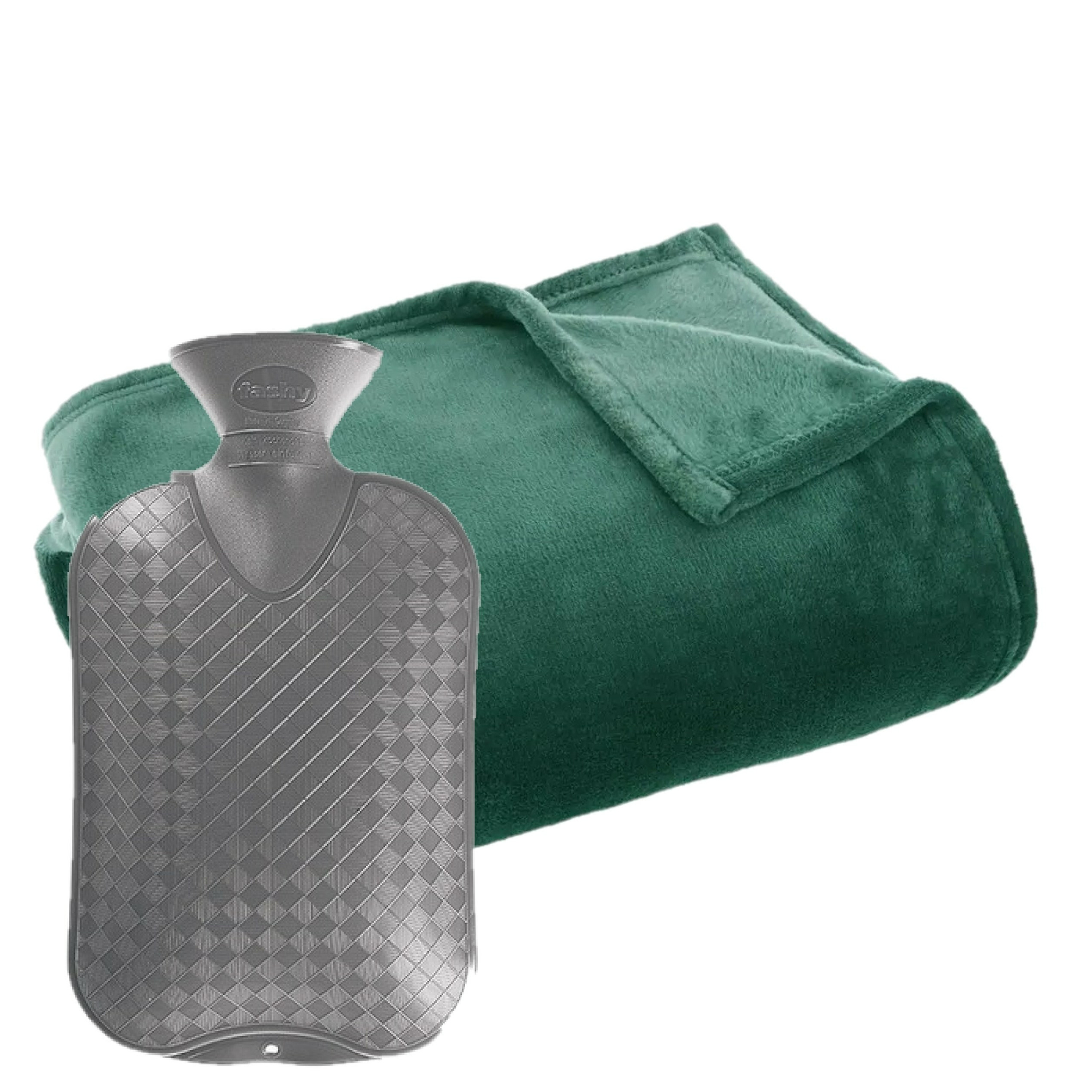 Fleece deken-plaid Groen 130 x 180 cm en een warmwater kruik 2 liter