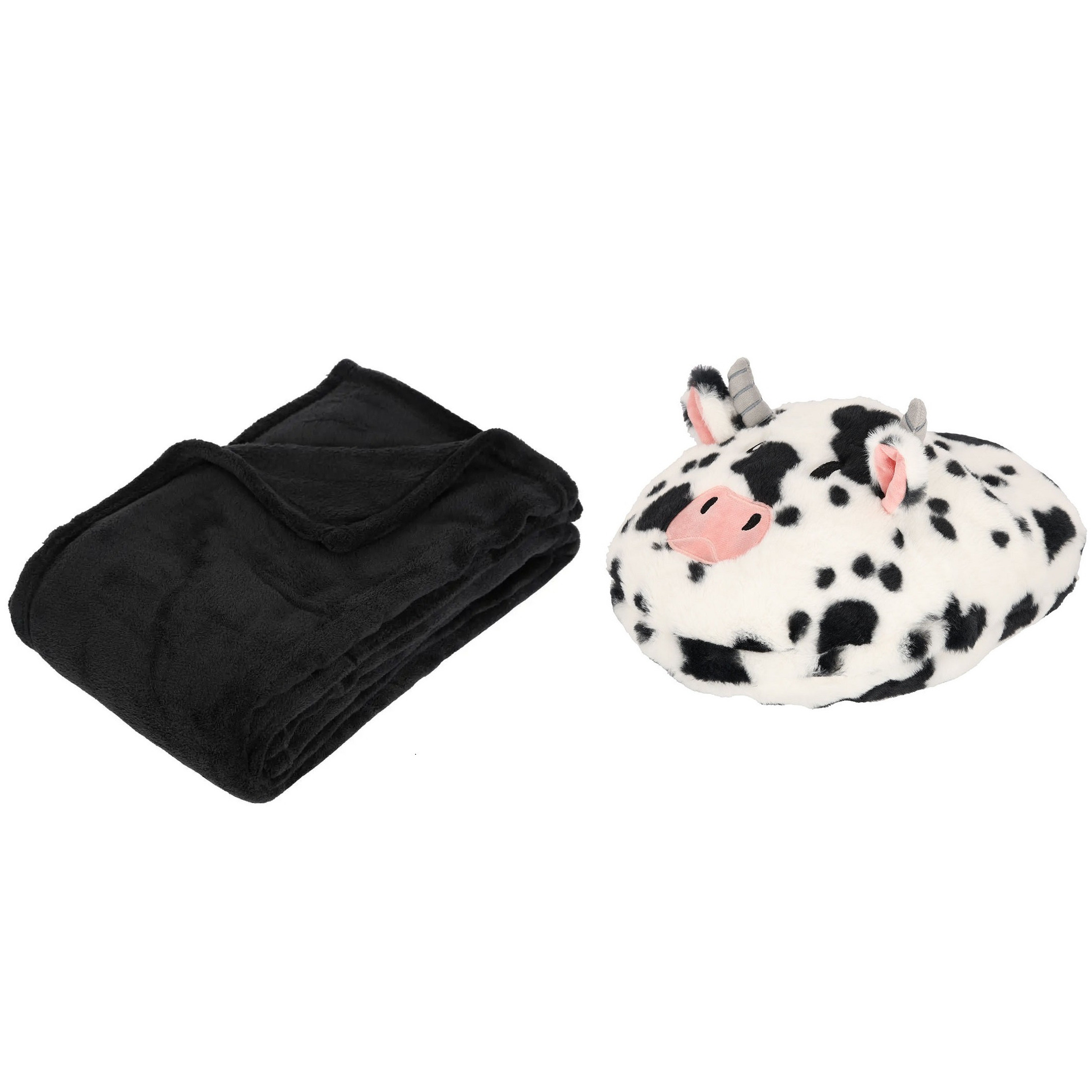Fleece deken zwart 125 x 150 cm met voetenwarmer slof koe one size One size -