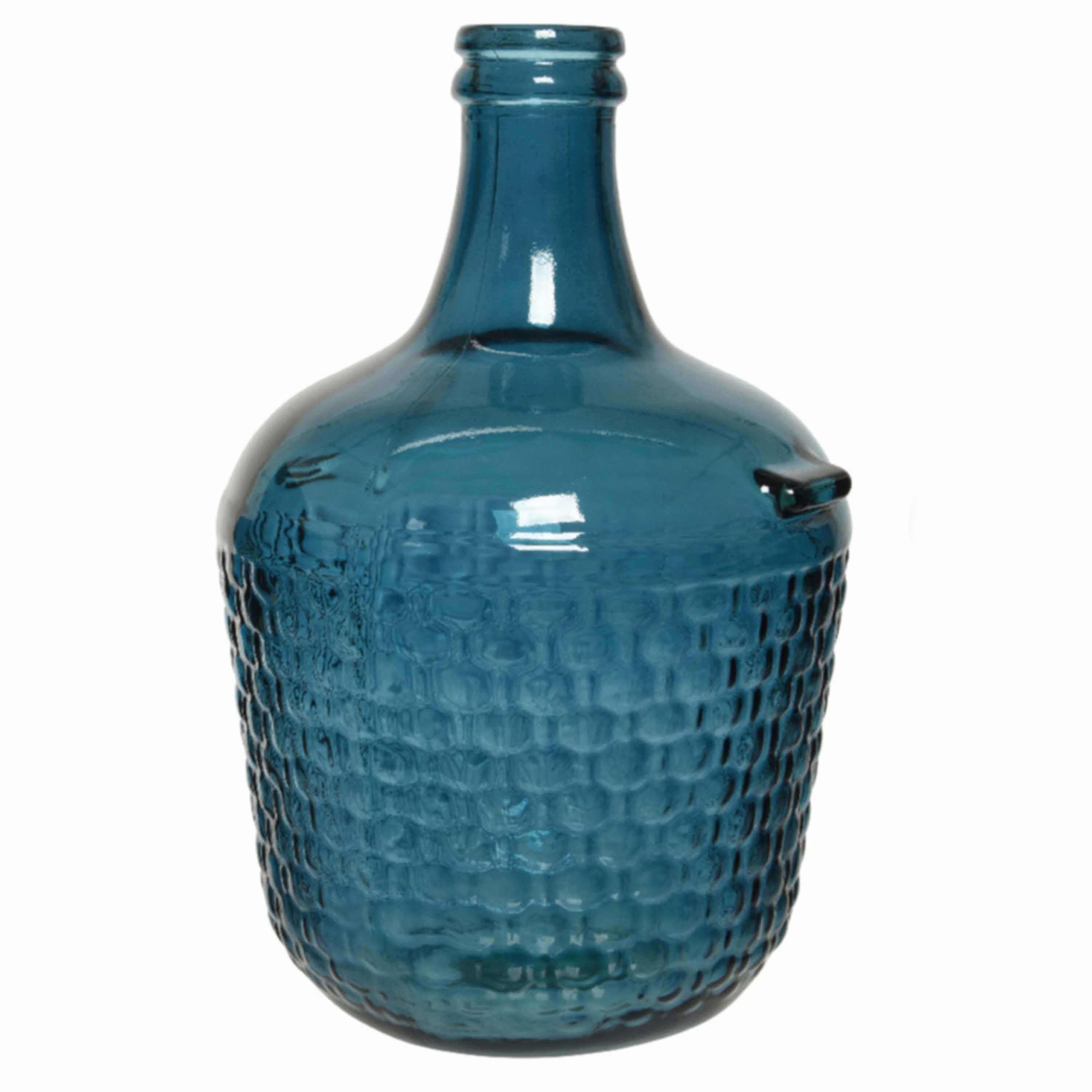 Fles vaas-bloemenvaas recycled glas blauw 20 x 30 cm