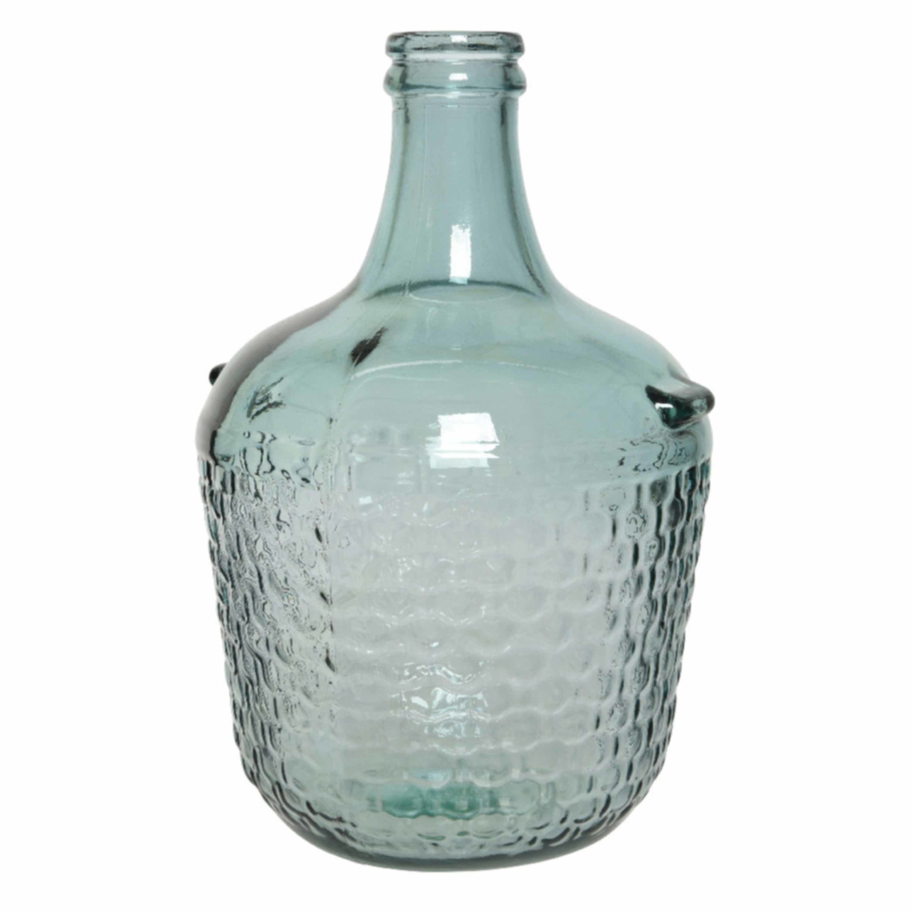 Fles vaas-bloemenvaas recycled glas lichtblauw 20 x 30 cm