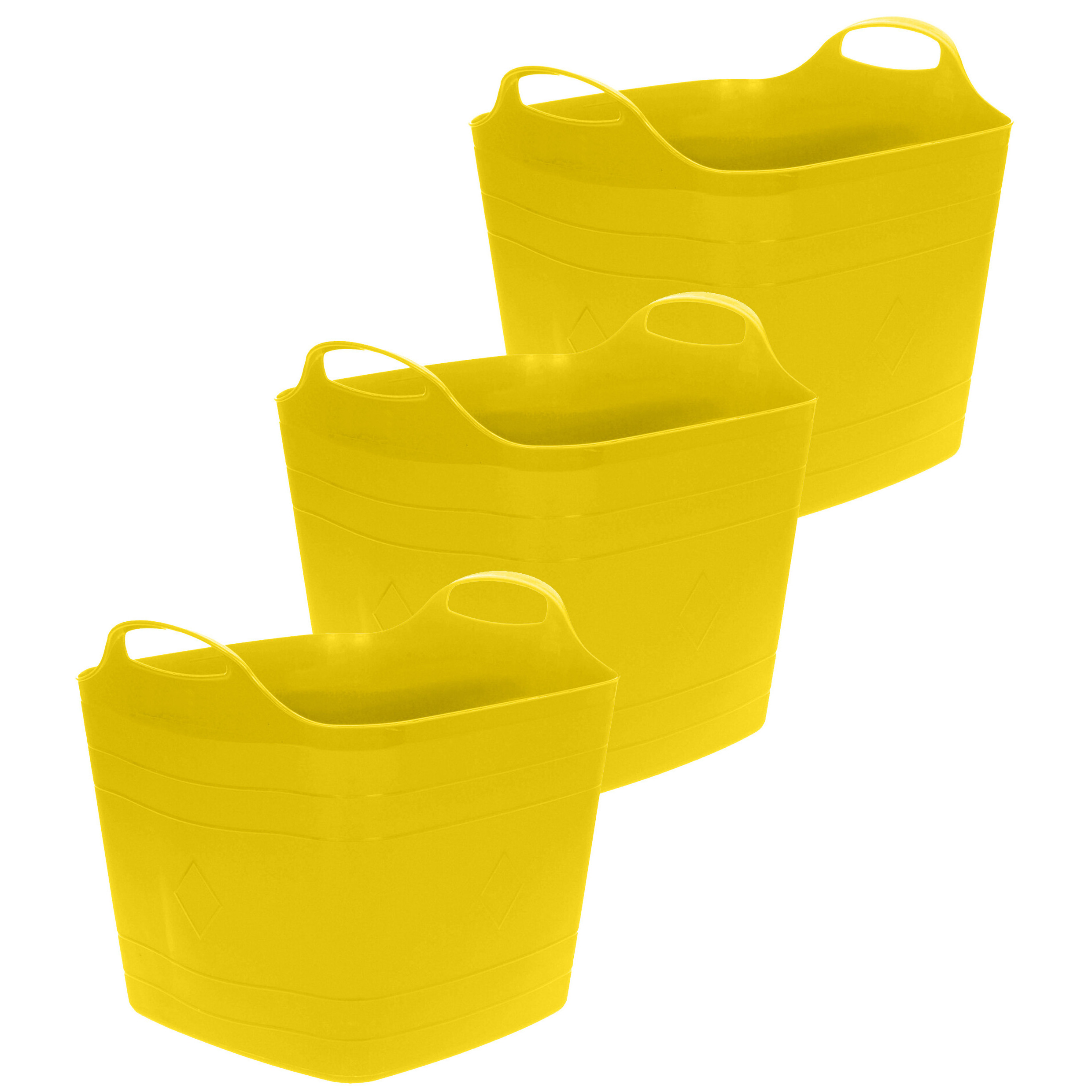Flexibele emmer 3x geel 15 liter kunststof vierkant 30 x 29 cm