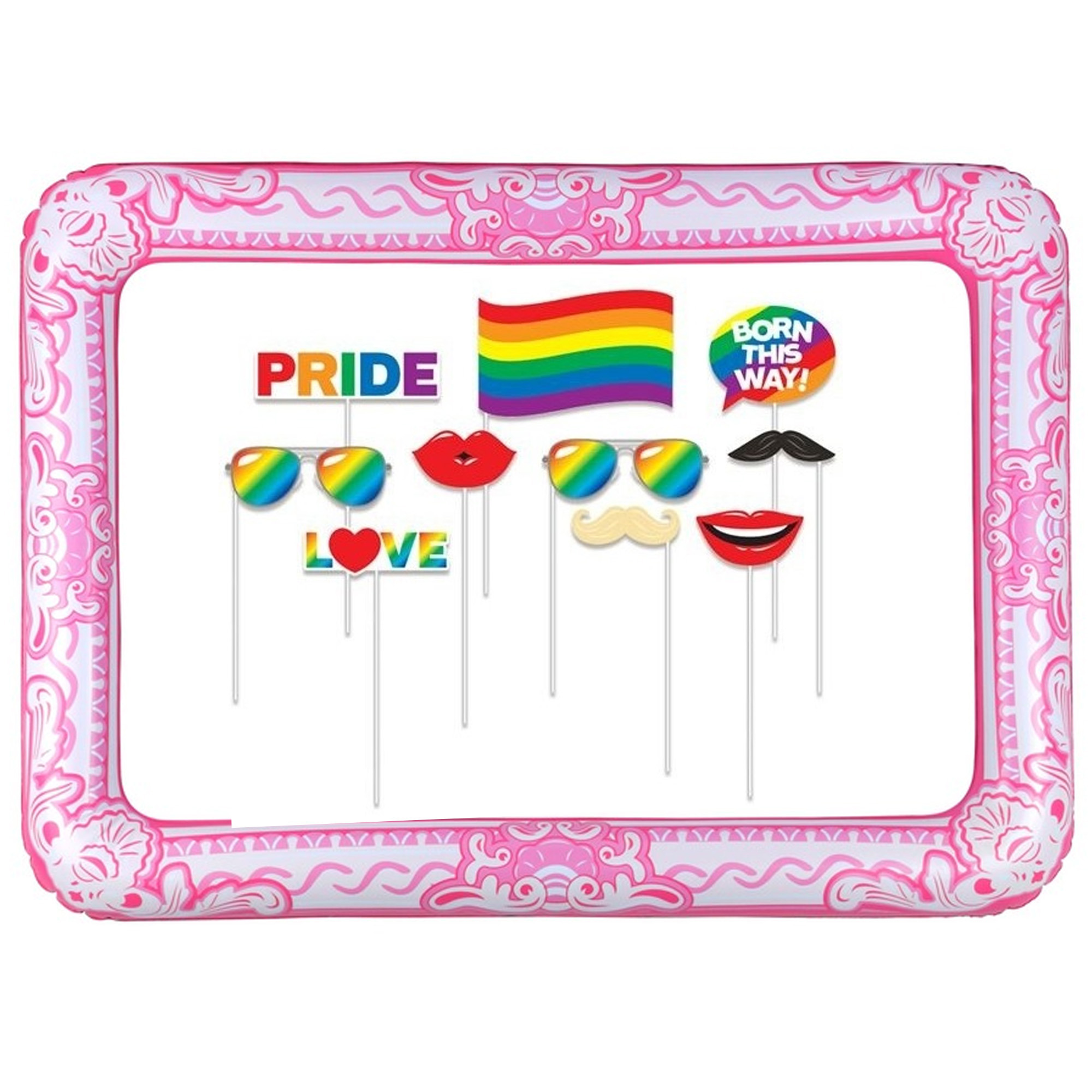 Foto prop set met frame gay pride regenboog 11-delig photo booth accessoires