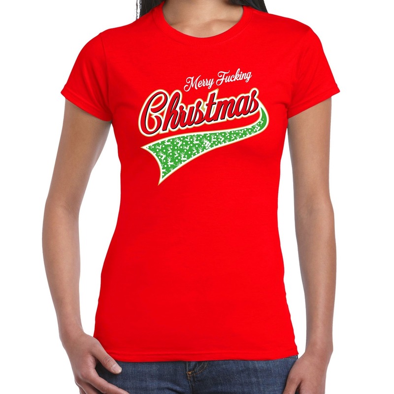 Fout kerst t-shirt Merry fucking christmas rood voor dames