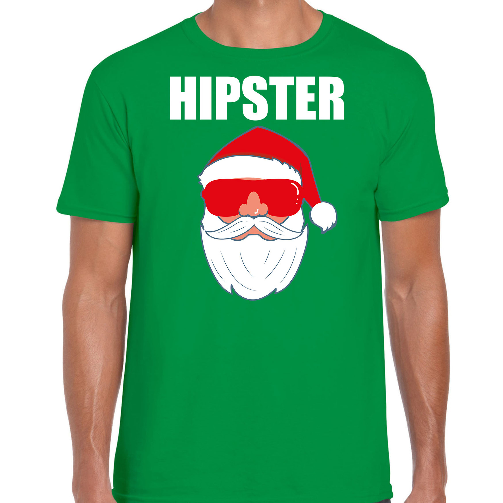 Fout Kerstshirt-Kerst outfit Hipster Santa groen voor heren