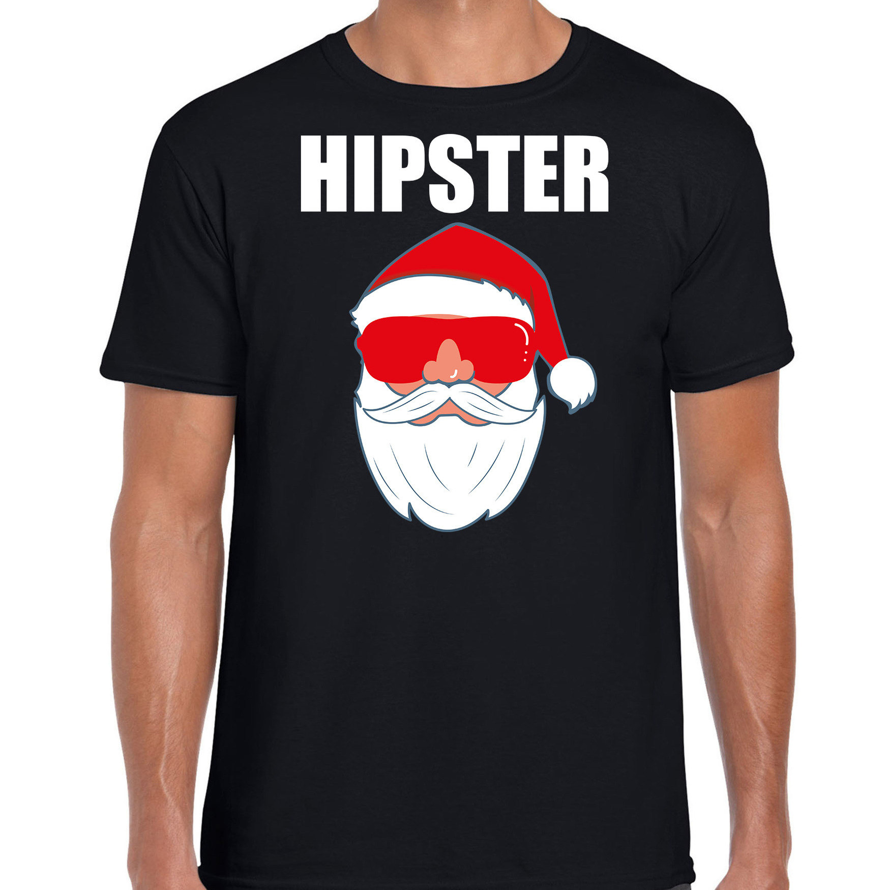 Fout Kerstshirt-Kerst outfit Hipster Santa zwart voor heren