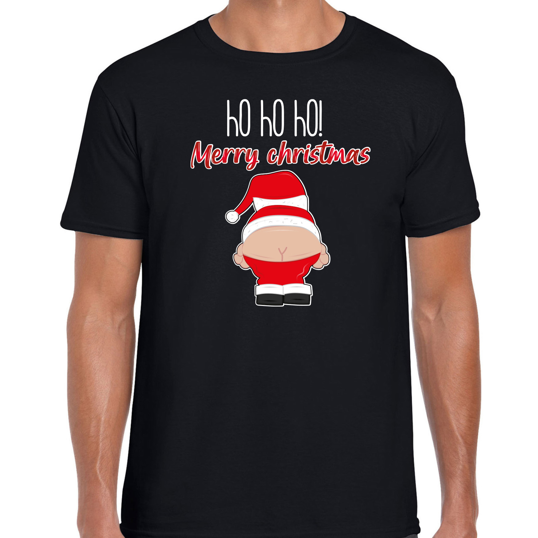 Fout kersttrui t-shirt voor heren Kerstman zwart Merry Christmas