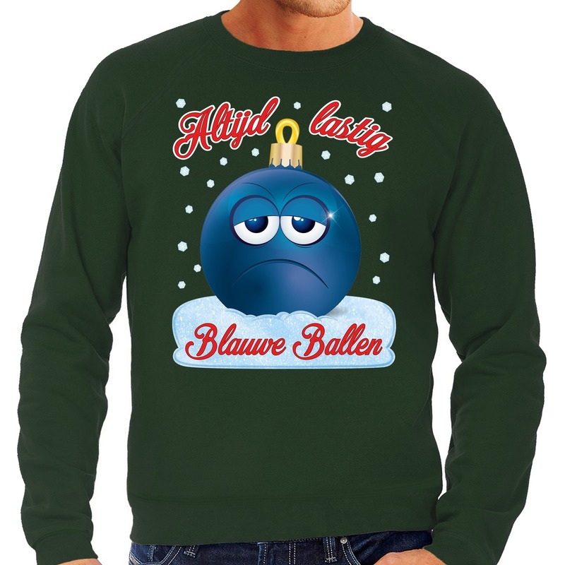 Foute kerst sweater-trui Blauwe ballen- blue balls groen heren
