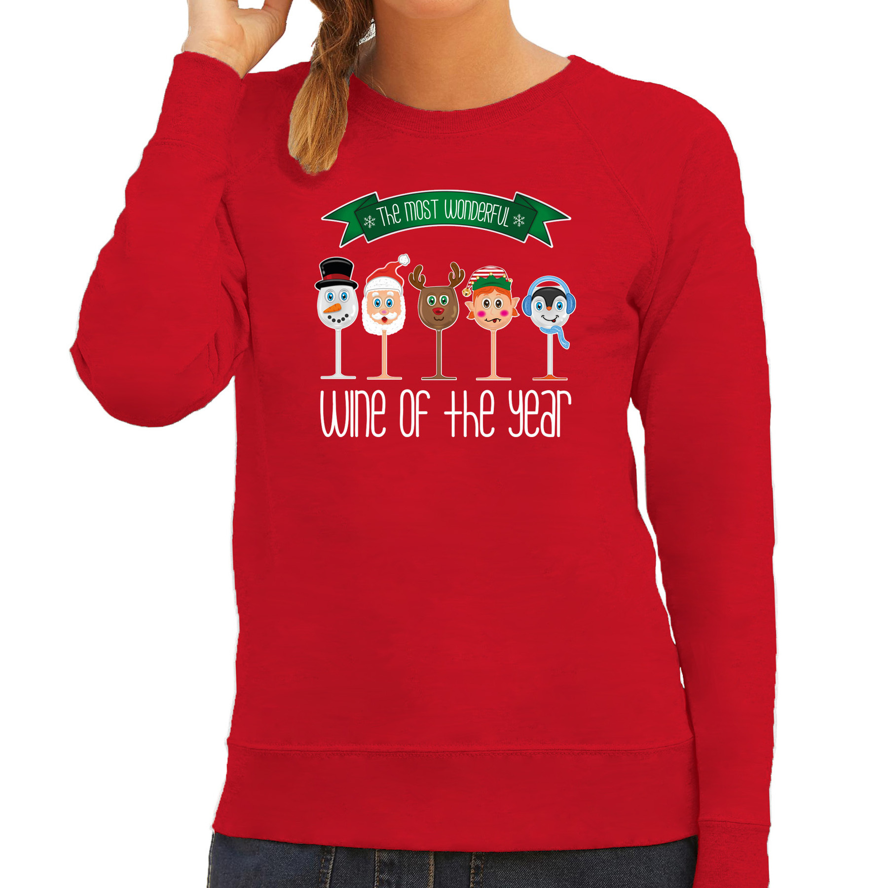 Foute Kersttrui-sweater voor dames Kerst wijn glazen rood drank-wine