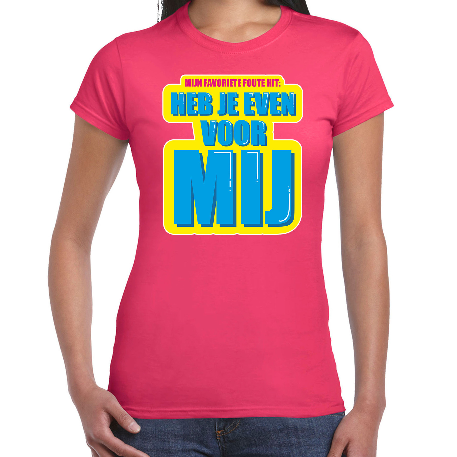 Foute party Heb je even voor mij verkleed t-shirt roze dames Foute party hits outfit- kleding