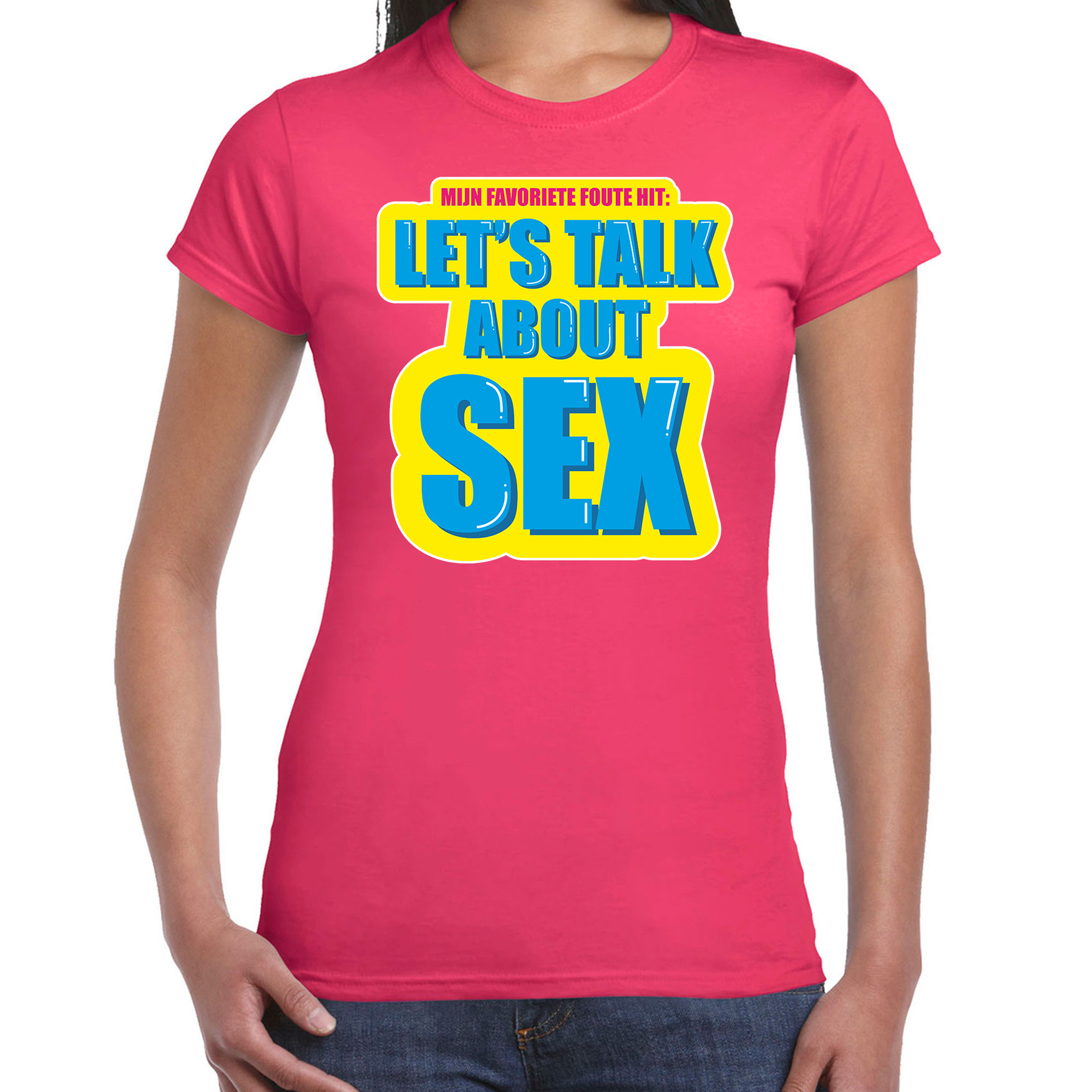 Foute party Let s talk about sex verkleed t-shirt roze dames Foute party hits outfit- kleding
