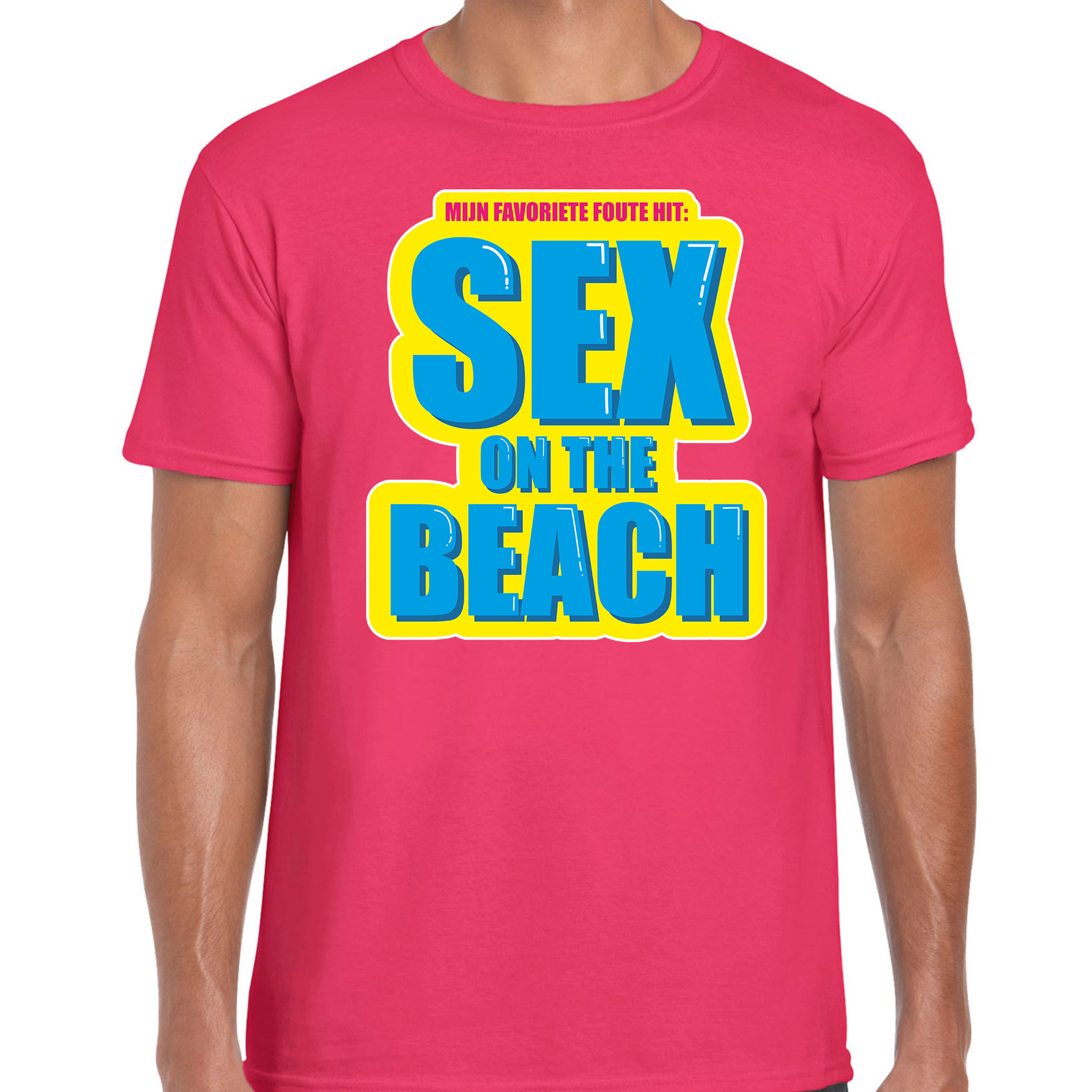 Foute party Sex on the beach verkleed t-shirt roze heren Foute party hits outfit- kleding