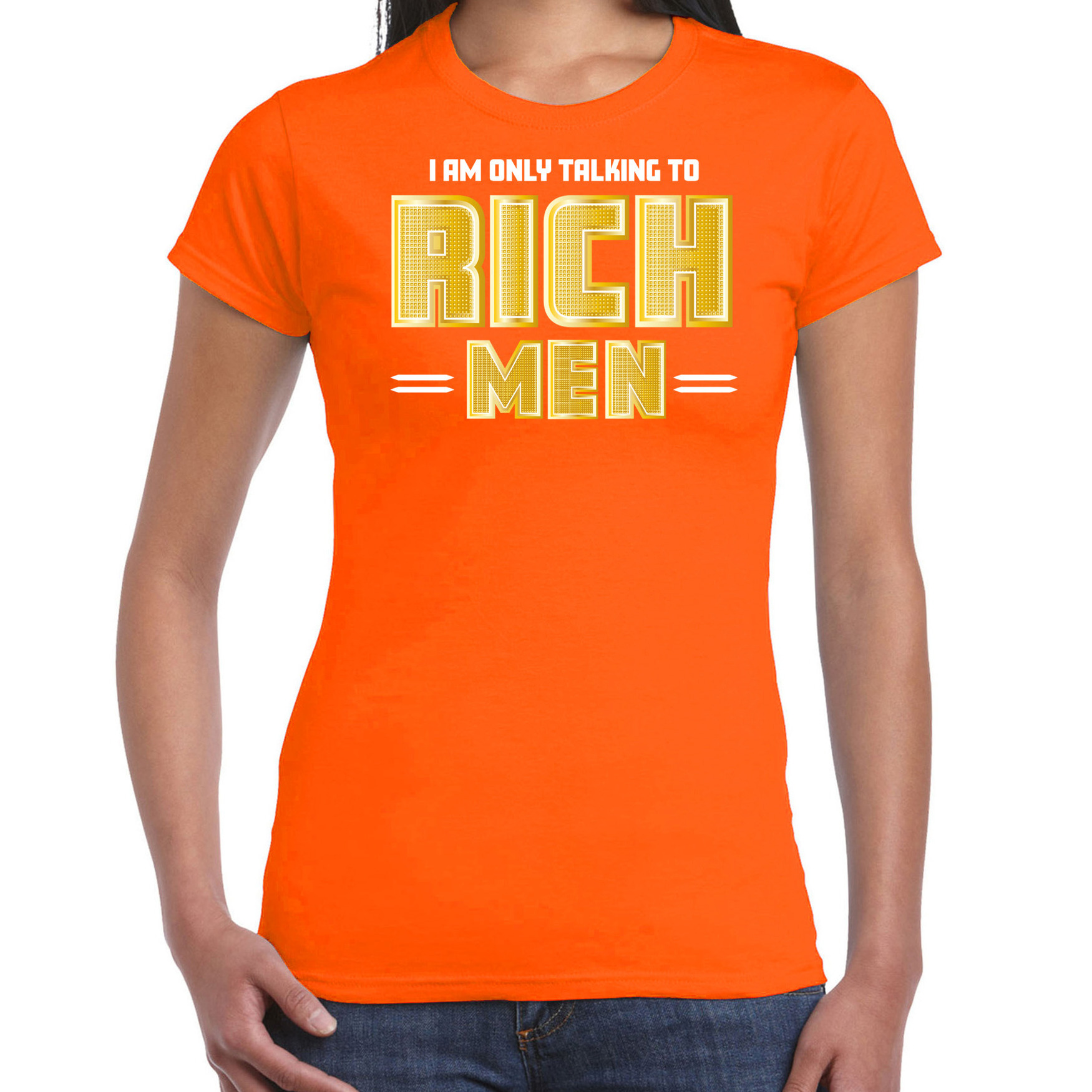 Foute party t-shirt voor dames Gold digger oranje carnaval-themafeest