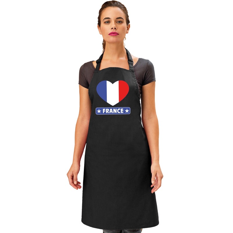 Frankrijk hart vlag barbecueschort/ keukenschort zwart