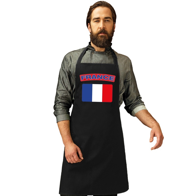 Frankrijk vlag barbecueschort/ keukenschort zwart volwassenen