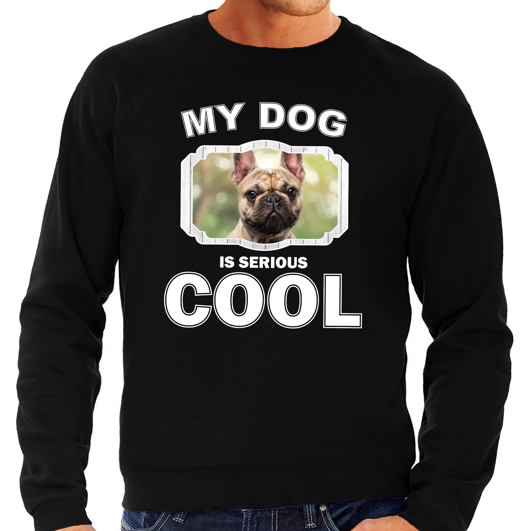 Franse bulldog honden sweater-trui my dog is serious cool zwart voor heren