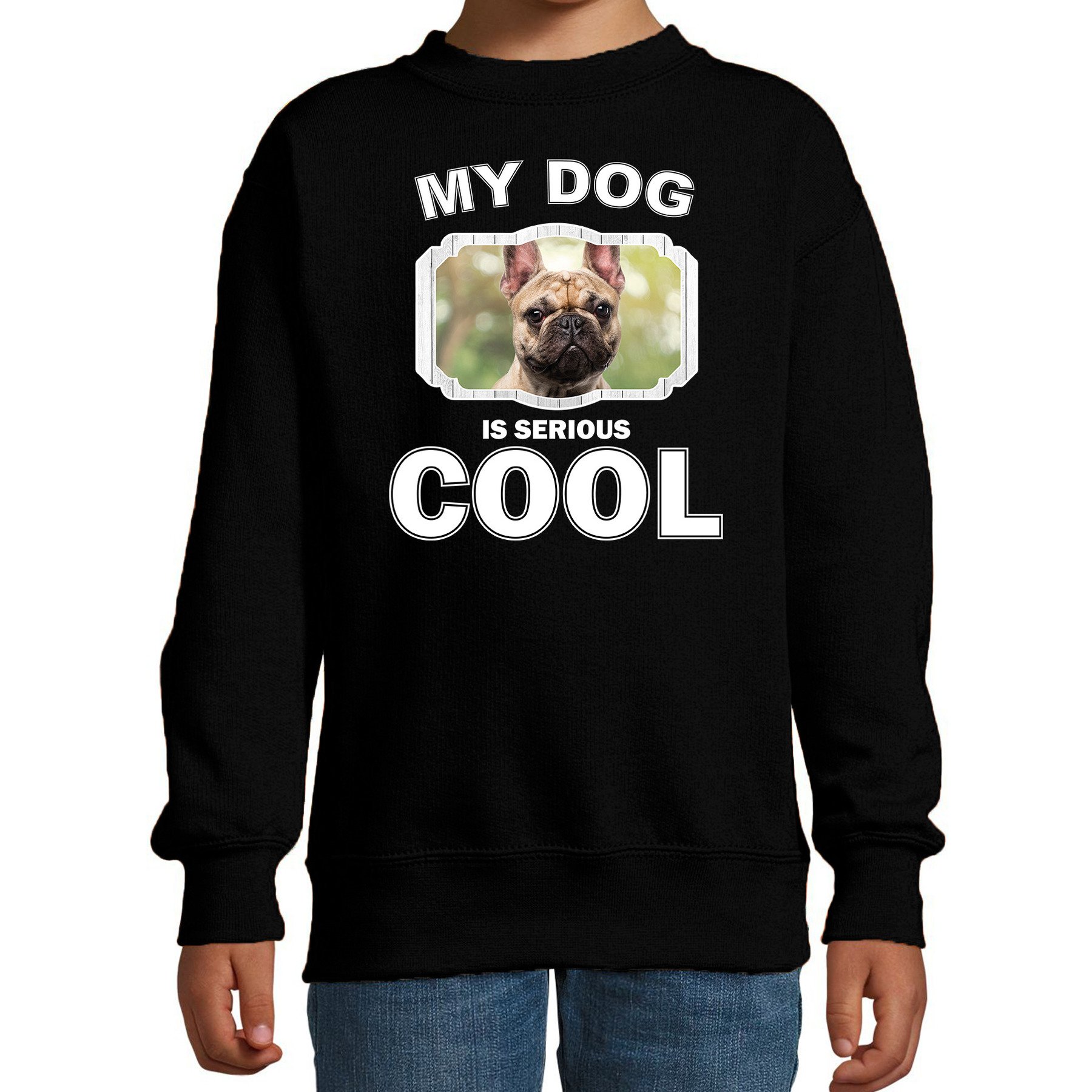 Franse bulldog honden trui-sweater my dog is serious cool zwart voor kinderen