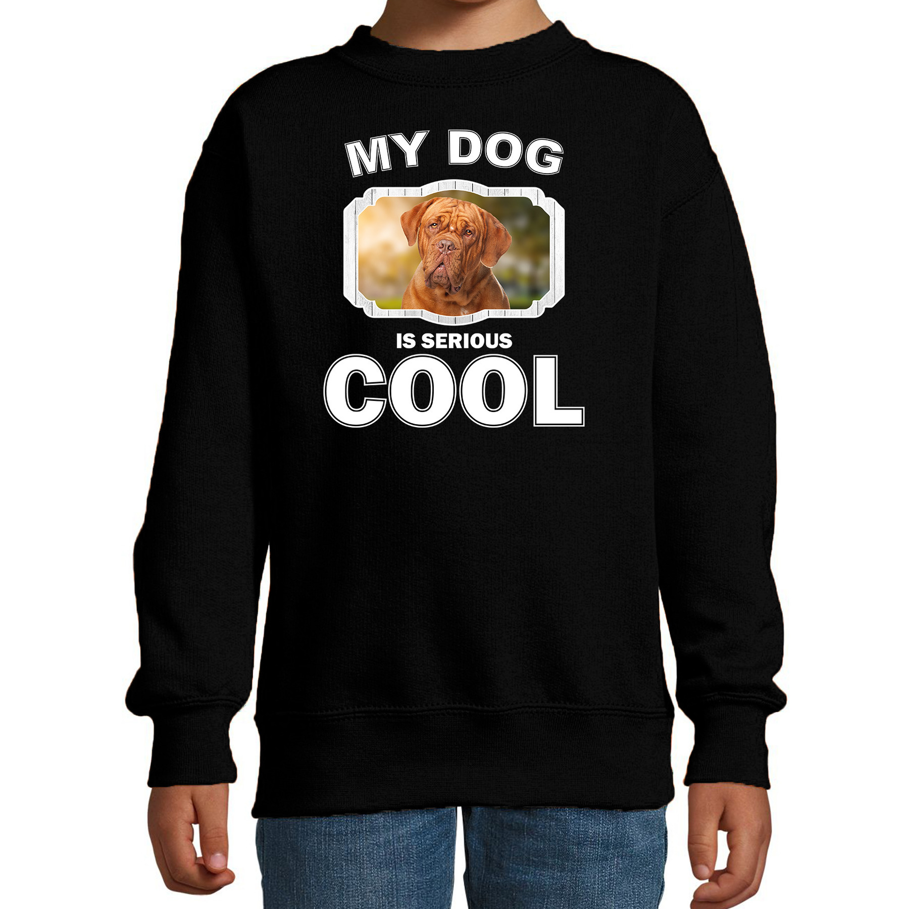 Franse mastiff honden trui-sweater my dog is serious cool zwart voor kinderen