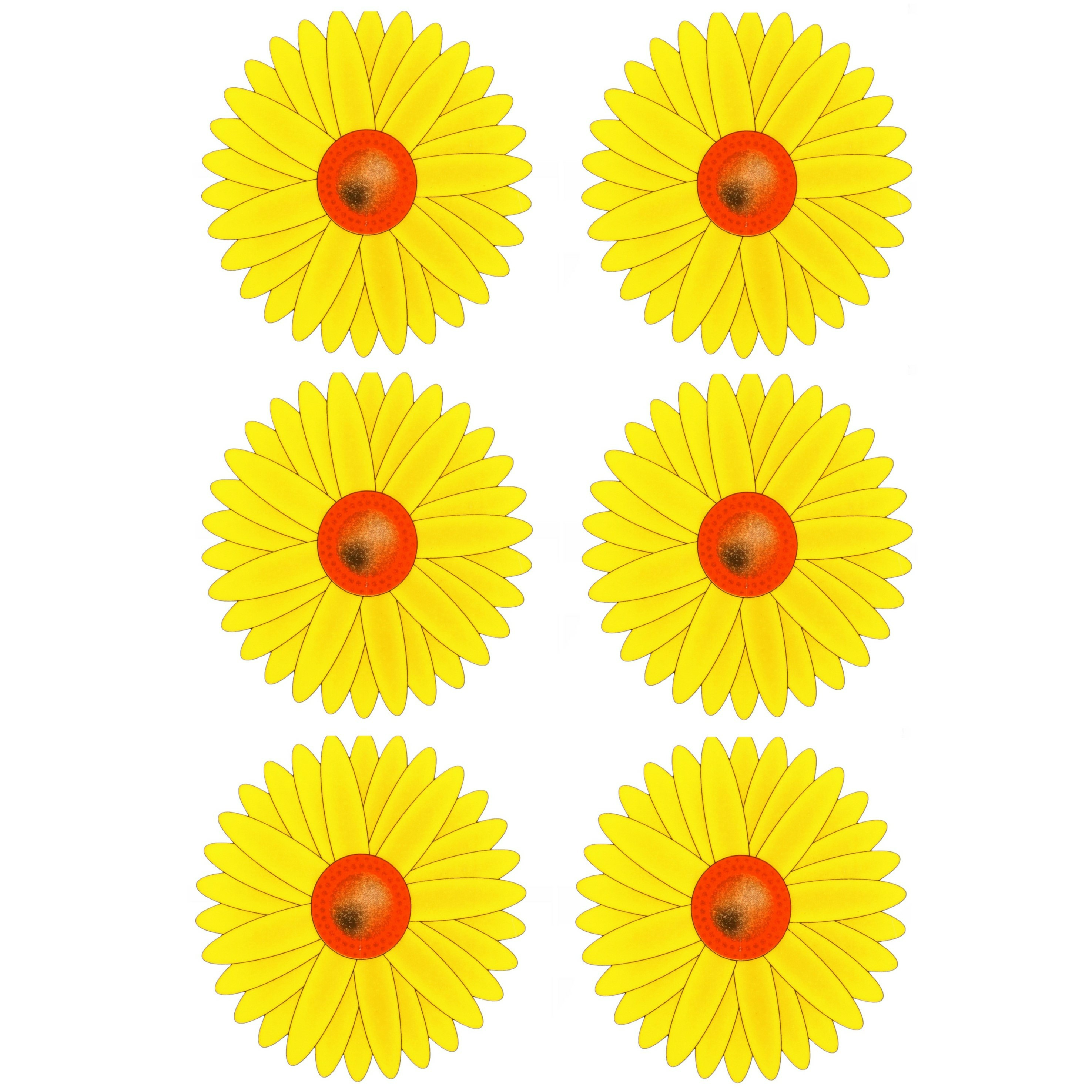 Fruitvliegjes val zonnebloem raamsticker 6x stickers geel diameter 8,5 cm