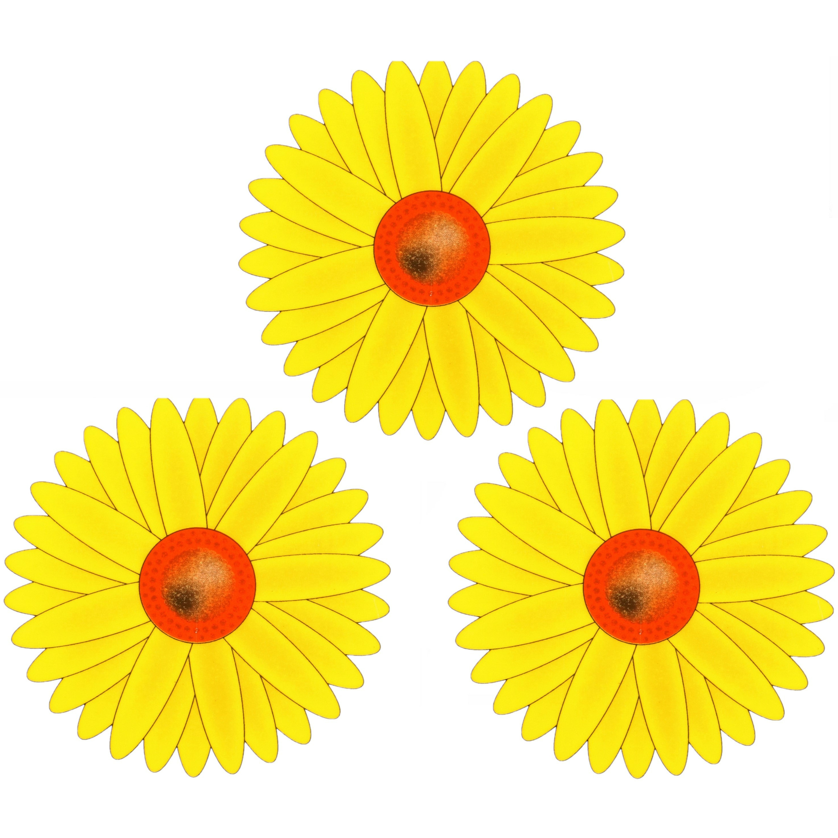 Fruitvliegjes val zonnebloem raamsticker 9x stickers geel diameter 8,5 cm