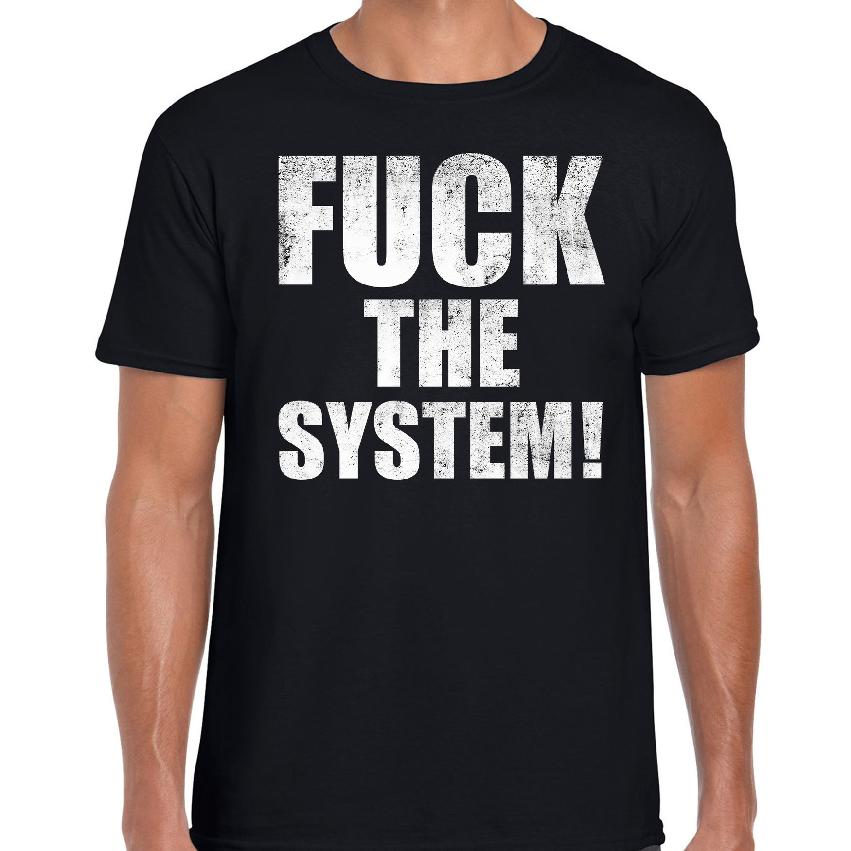 Fuck the system protest t-shirt zwart voor heren