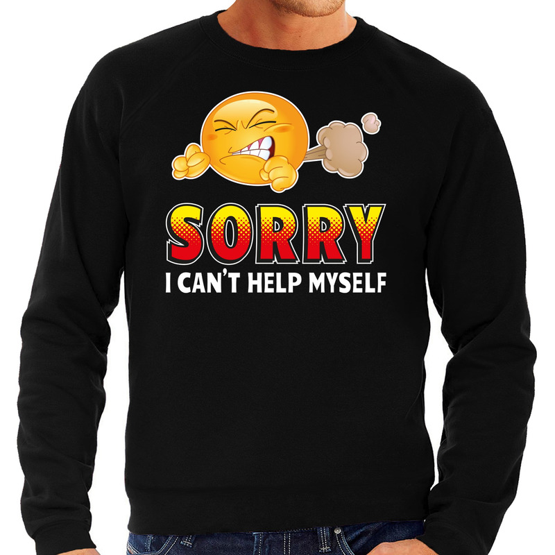 Funny emoticon sweater Sorry I cant help myself zwart heren