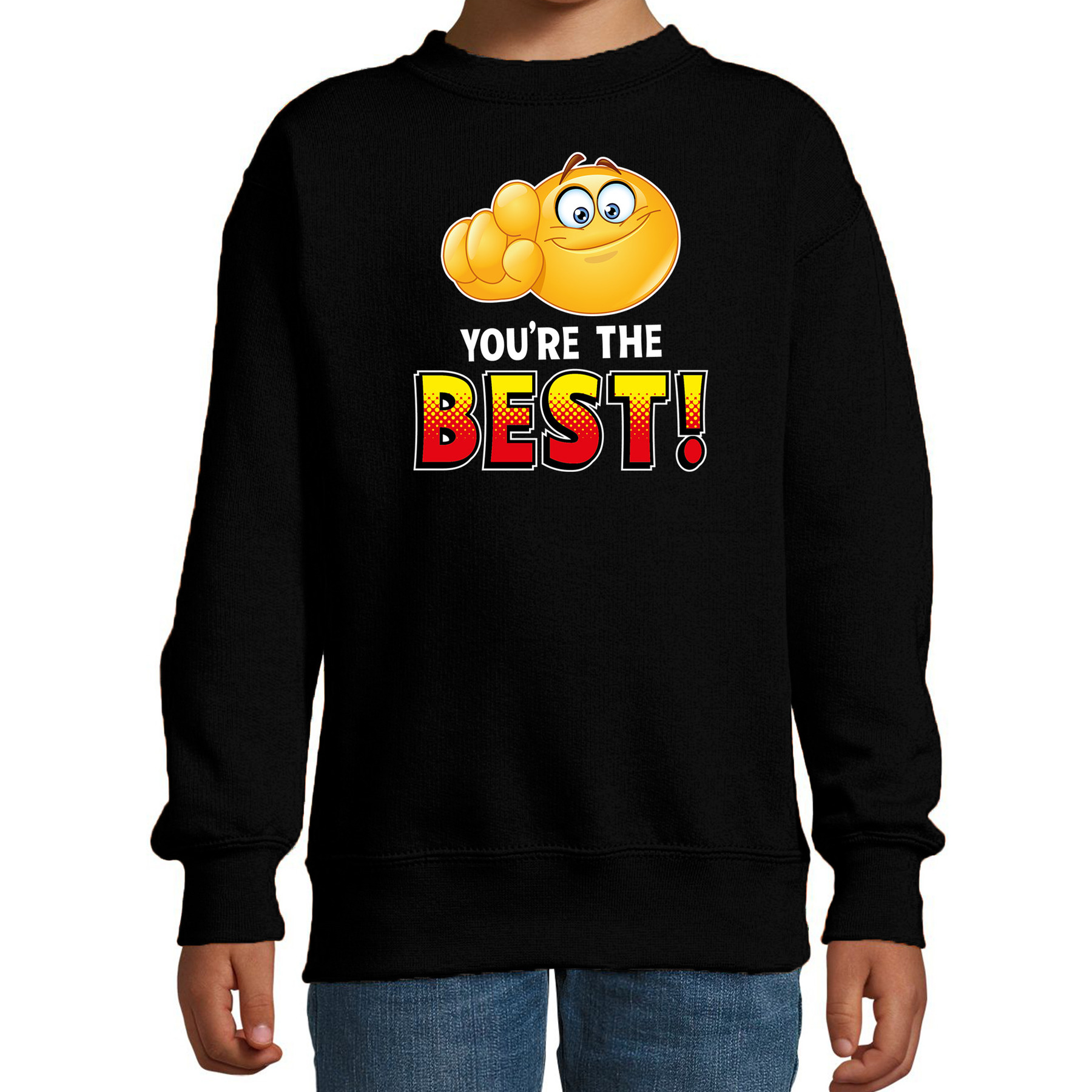 Funny emoticon sweater You are the best zwart kids