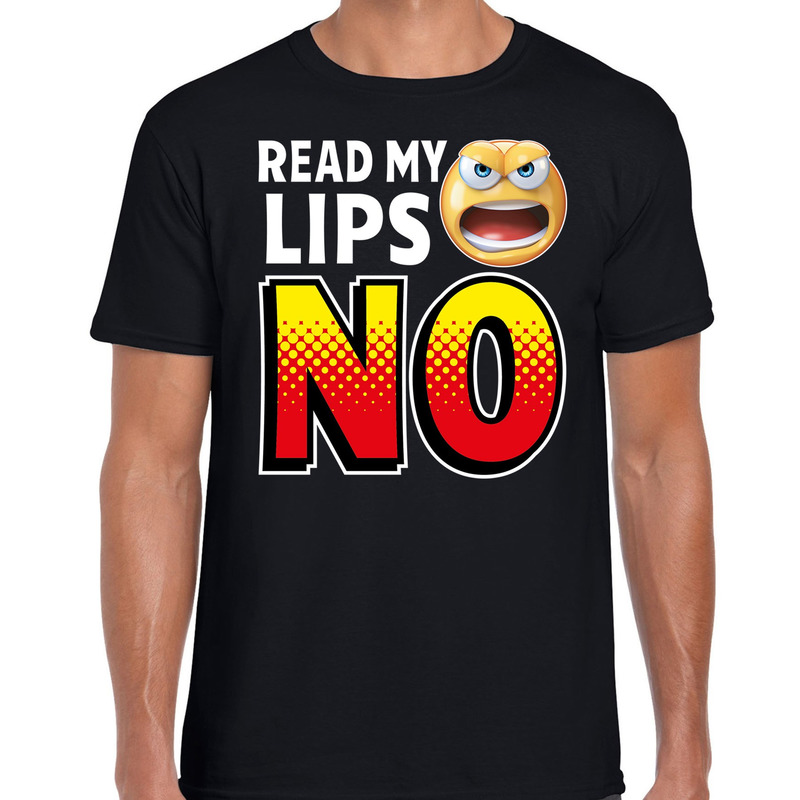 Funny emoticon t-shirt Read my lips NO zwart heren
