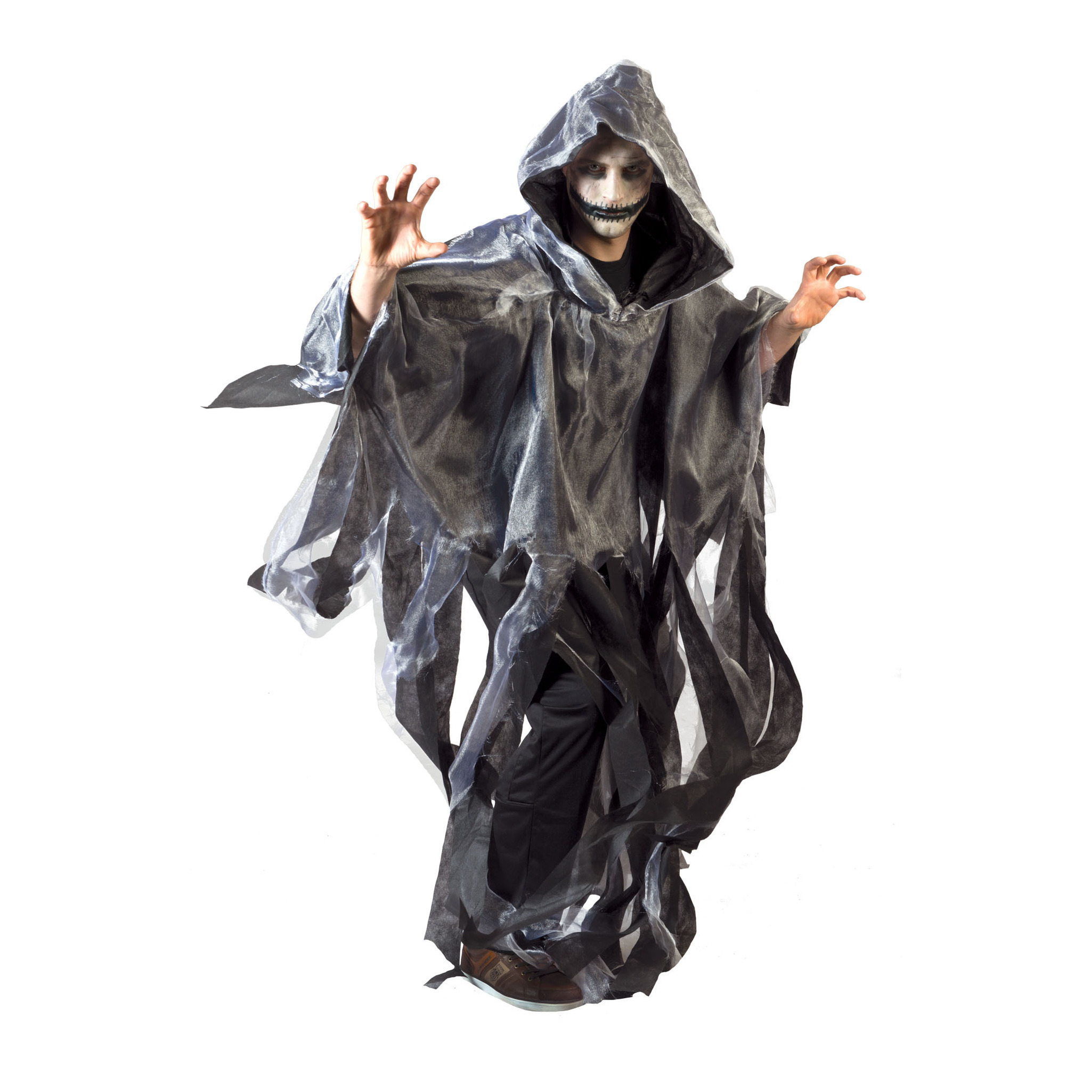 Funny Fashion Halloween verkleed cape/gewaad met kap - Spook/geest - Grijs - Voor volwassenen