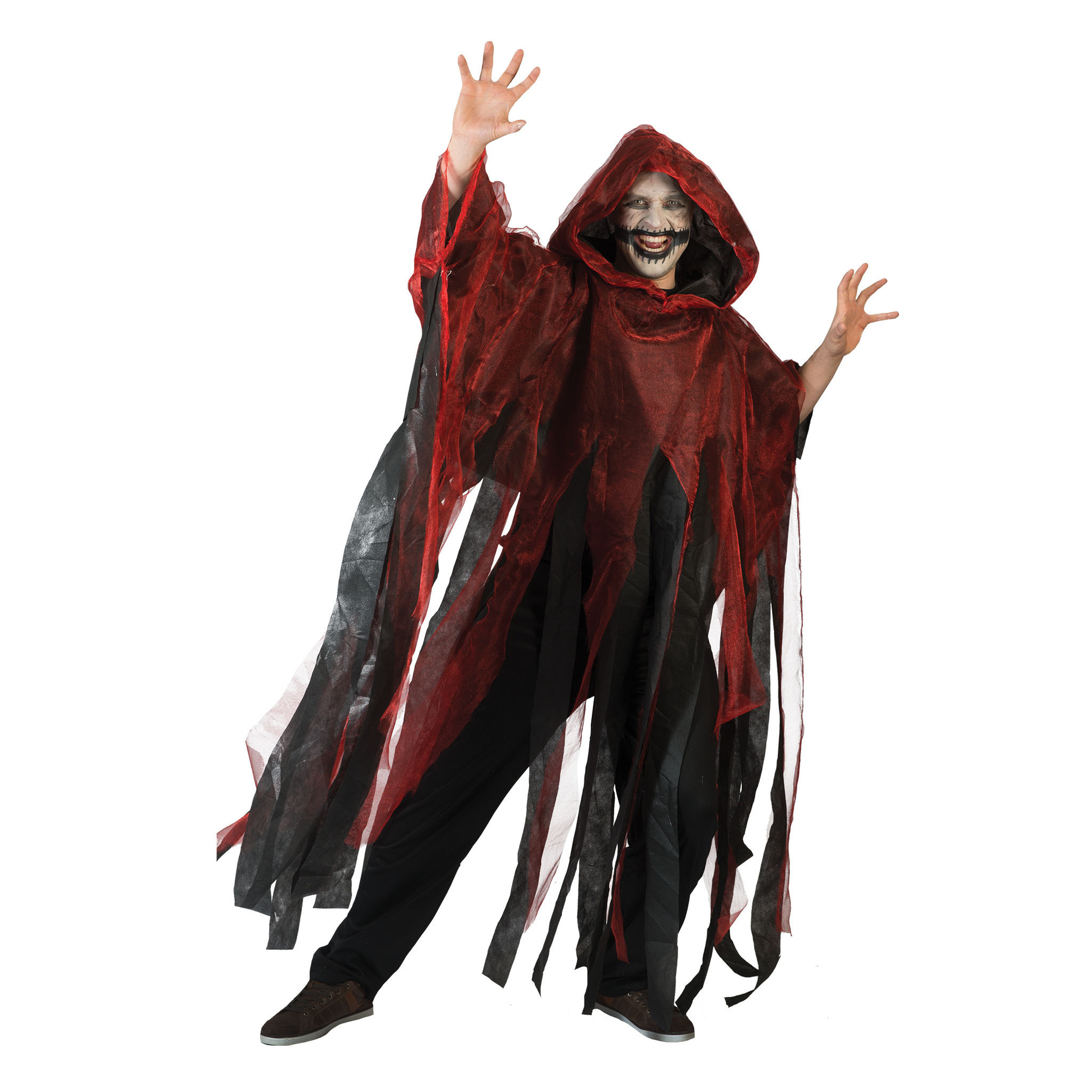 Funny Fashion Halloween verkleed cape/gewaad met kap - Spook/geest - Rood - Voor volwassenen