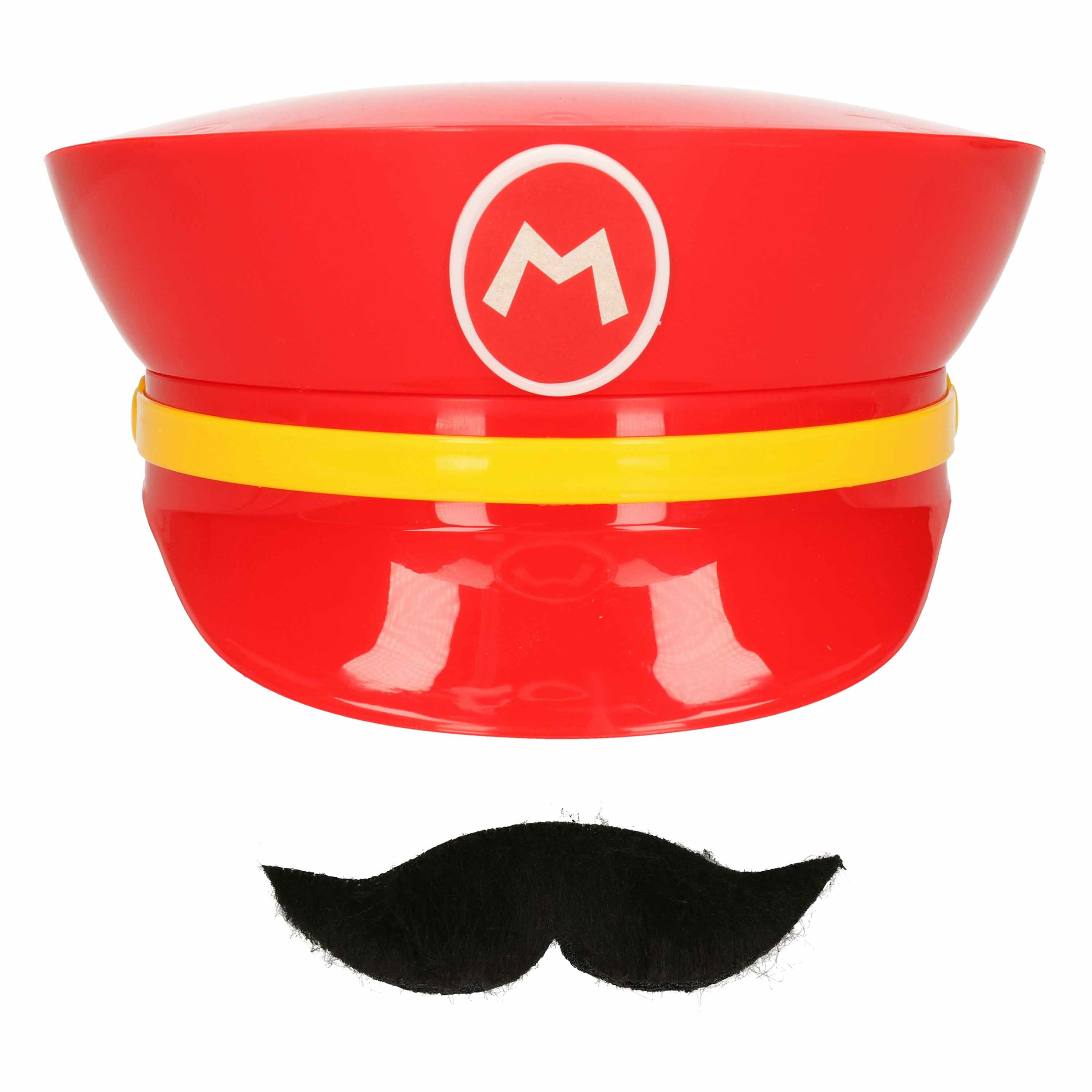 Afbeelding van Game verkleed set pet en snor - loodgieter Mario - rood - unisex - carnaval/themafeest outfit