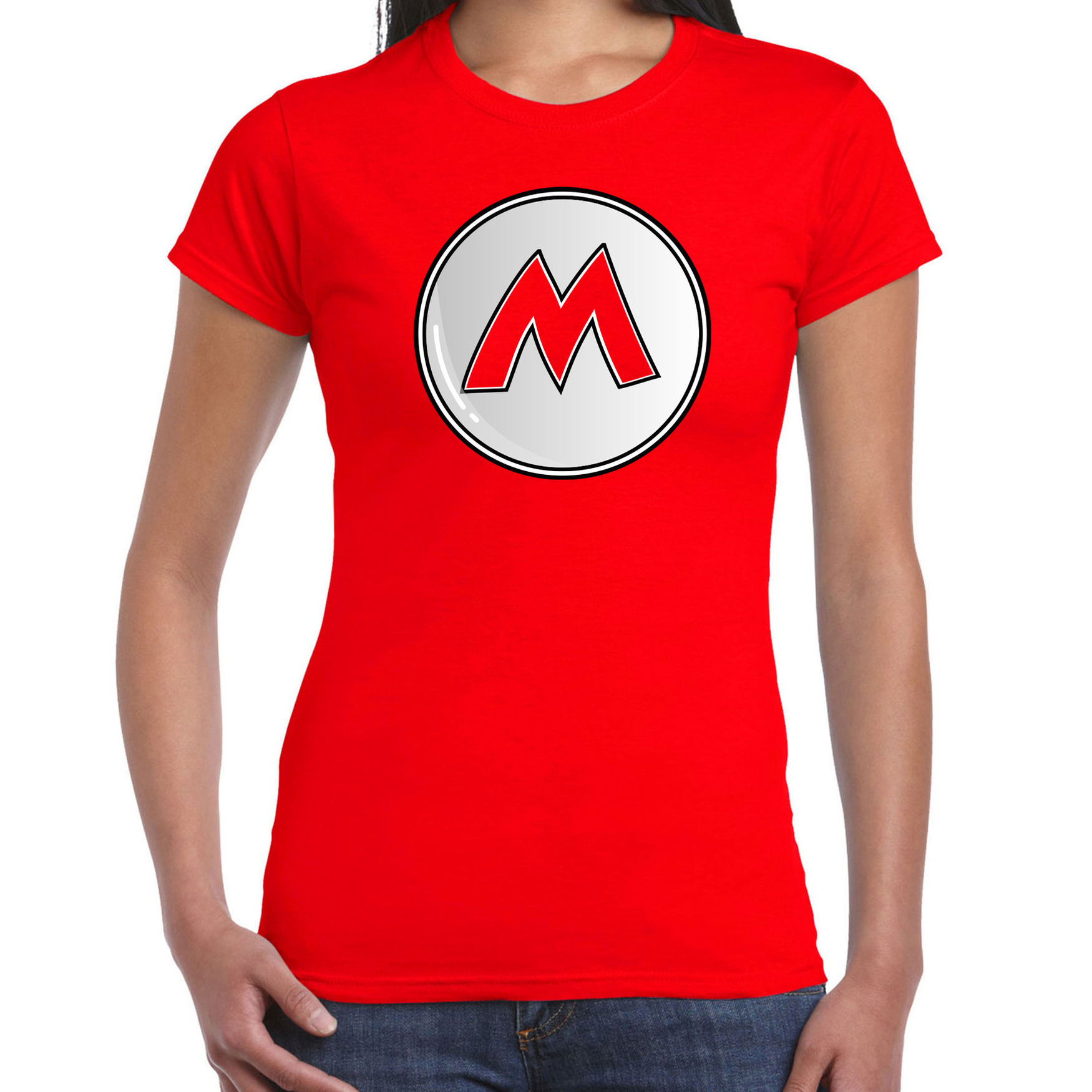 Afbeelding van Game verkleed t-shirt voor dames - loodgieter Mario - rood - carnaval/themafeest kostuum